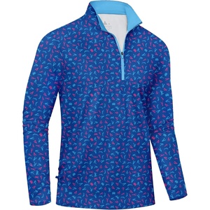ZITY Men’s Printed Quarter Zip Pullover UPF 50+ Long Sleeve Golf Shirt(Blue Purple Lobster)