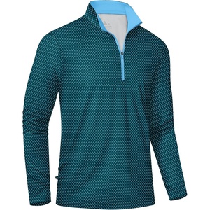 ZITY Men’s Printed Quarter Zip Pullover UPF 50+ Long Sleeve Golf Shirt(Bluish Green Sharks)