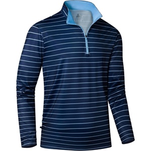 ZITY Men’s Printed Quarter Zip Pullover UPF 50+ Long Sleeve Golf Shirt(Dark Blue Stripe)