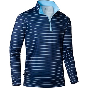 ZITY Men’s Printed Quarter Zip Pullover UPF 50+ Long Sleeve Golf Shirt(Navy Light Blue Stripe)