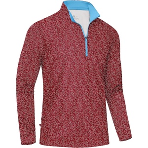 ZITY Men’s Printed Quarter Zip Pullover UPF 50+ Long Sleeve Golf Shirt(Red Wave)