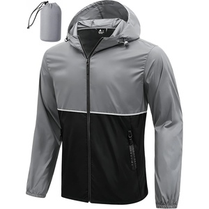 ZITY Men’s Rain Jacket Waterproof Lightweight Packable Raincoat(Black Grey)