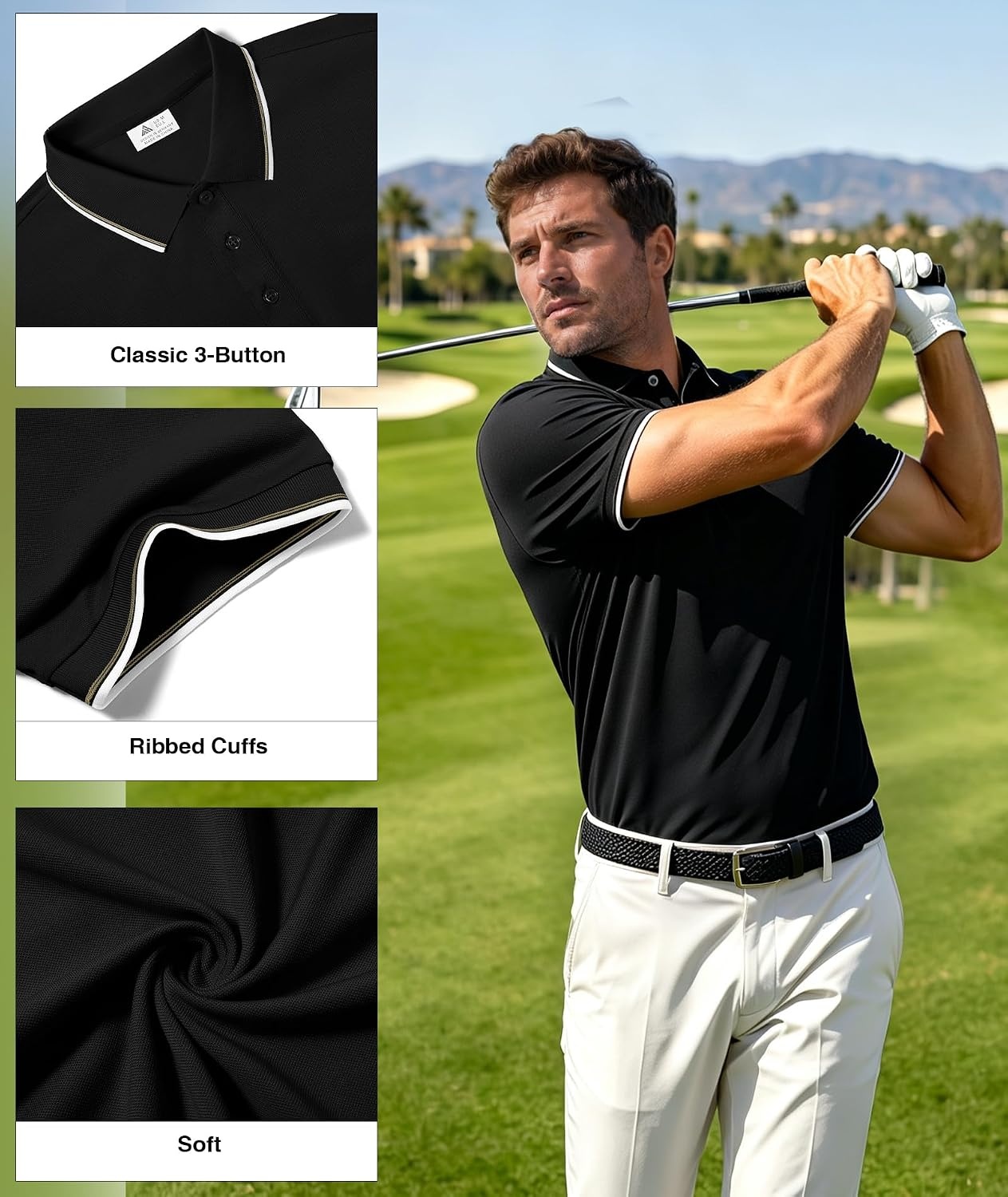 image:imageZITY 3 Pack Men Polo Shirts Short Sleeve Golf Shirts Casual TShirtsBlackblackblack