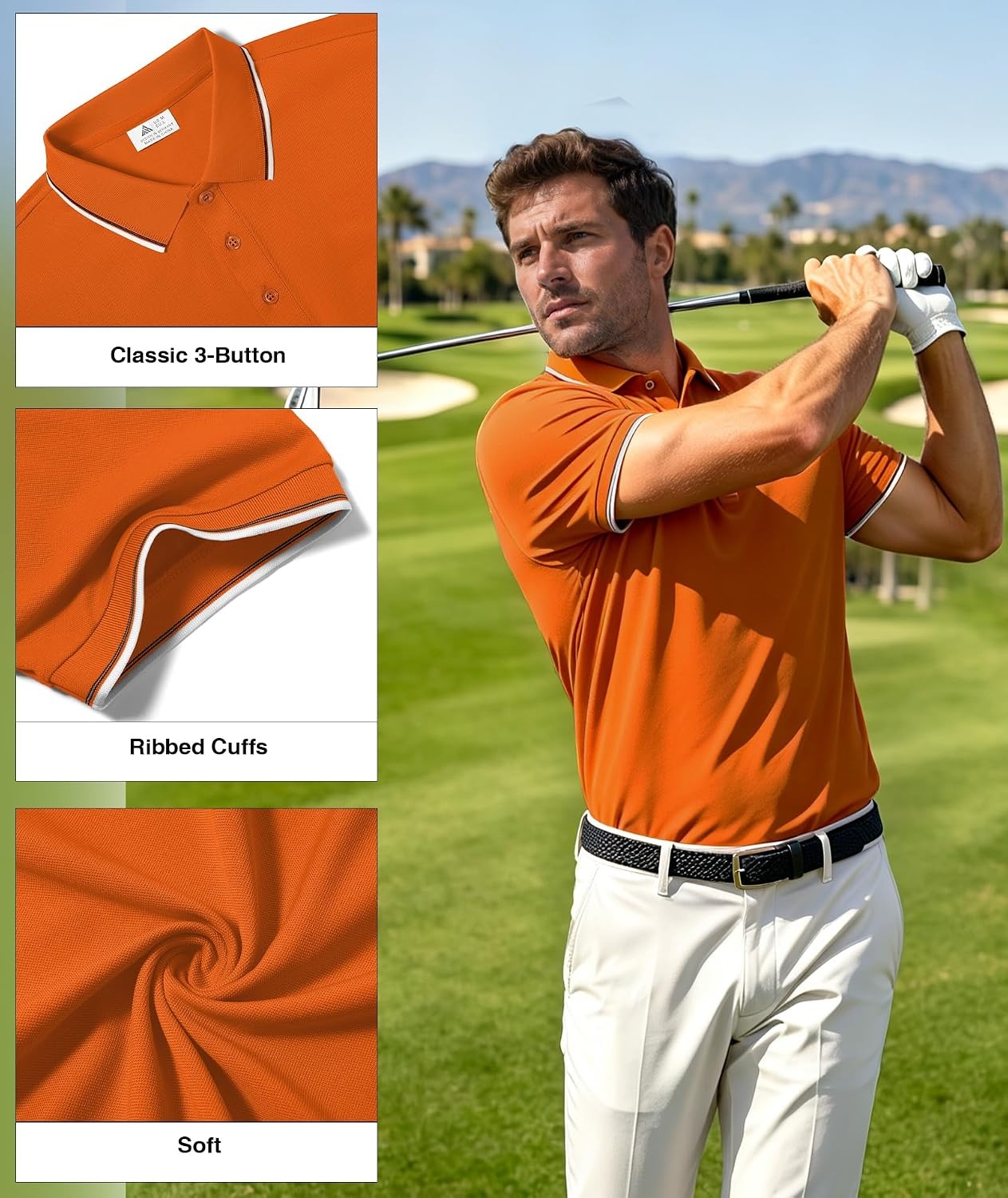 image:imageZITY 3 Pack Men Polo Shirts Short Sleeve Golf Shirts Casual TShirtsBlackforest Greendark Orange