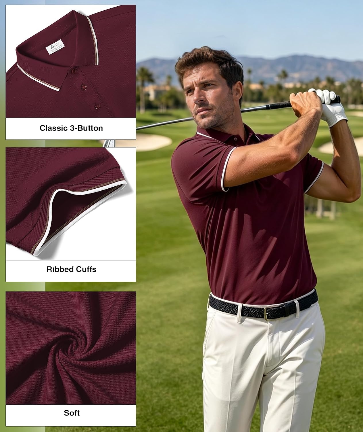 image:imageZITY 3 Pack Men Polo Shirts Short Sleeve Golf Shirts Casual TShirtsBlackforest Greenred