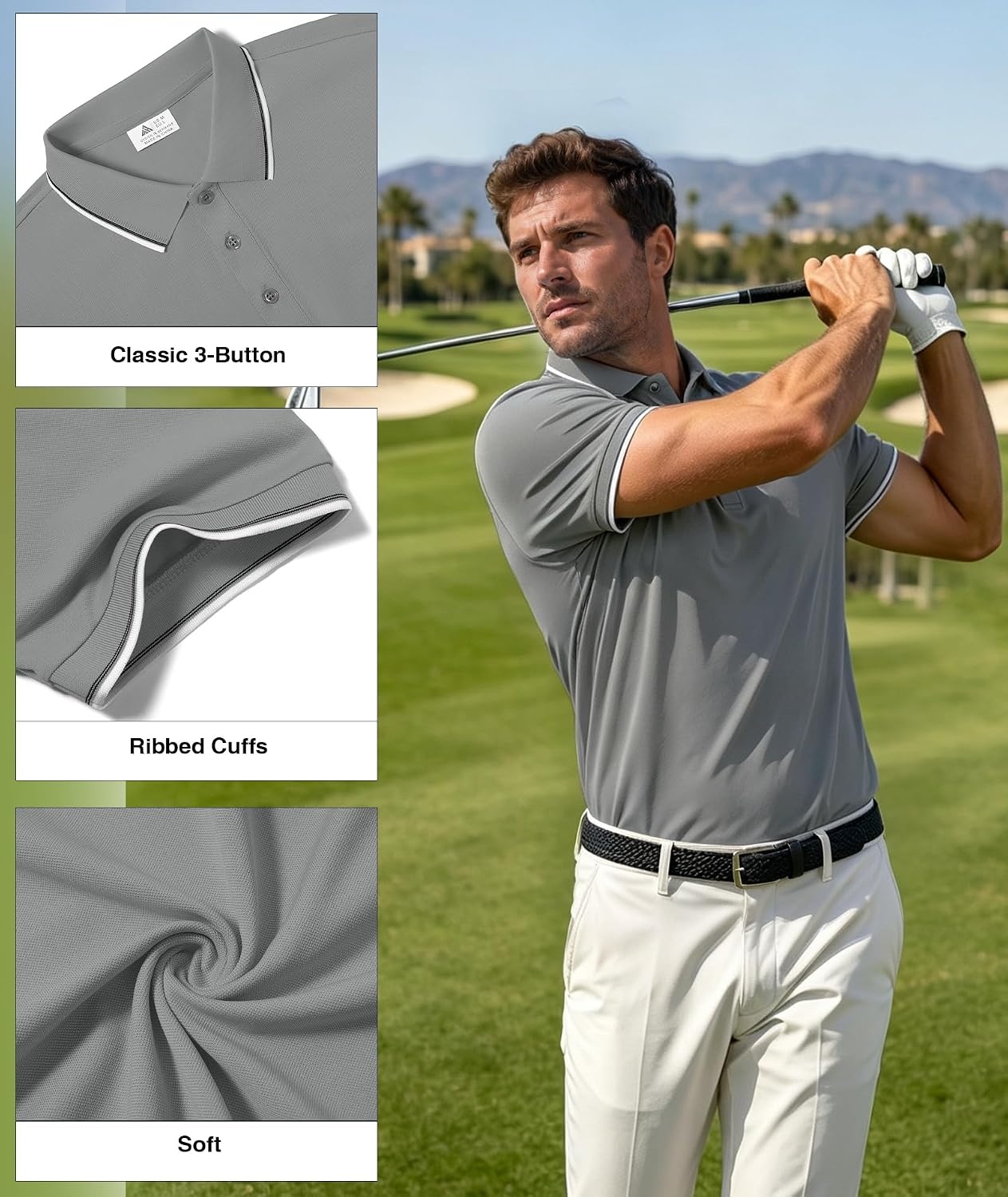 image:imageZITY 3 Pack Men Polo Shirts Short Sleeve Golf Shirts Casual TShirtsBlacknavylight Grey