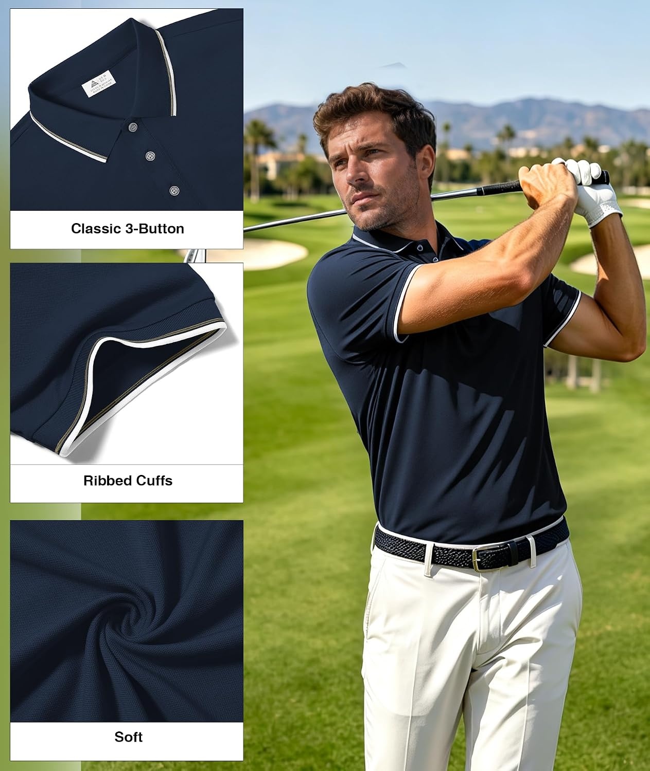 image:imageZITY 3 Pack Men Polo Shirts Short Sleeve Golf Shirts Casual TShirtsNavyblackred