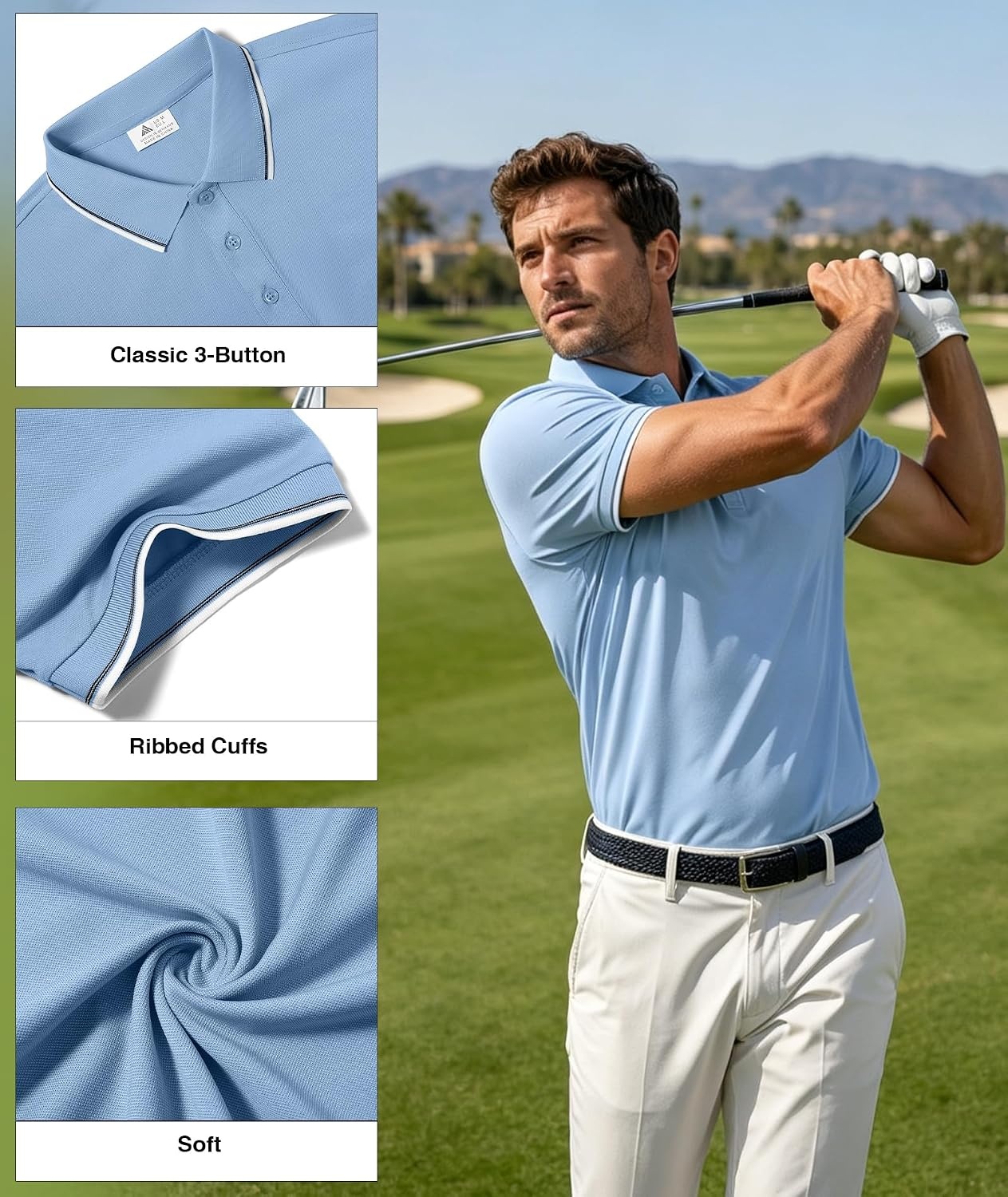 image:imageZITY 3 Pack Men Polo Shirts Short Sleeve Golf Shirts Casual TShirtsNavywhitemoonblue
