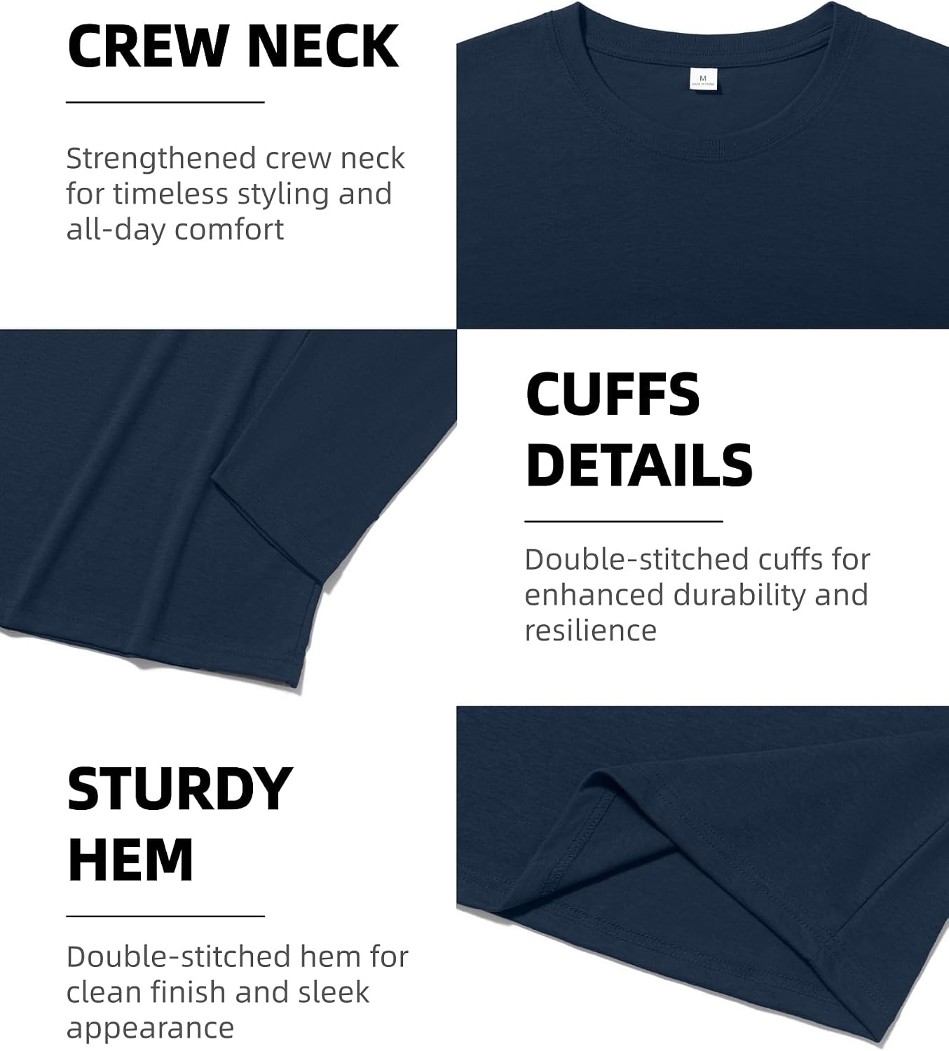 image:imageZITY 5 Pack Cotton Long Sleeve TShirt Crew Neck Basic Undershirts Soft Casual Breathable Shirts TopsBlack2grey2navy1