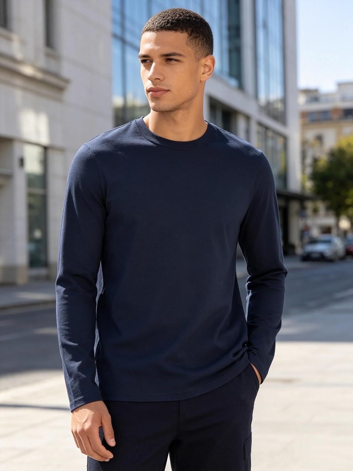 image:imageZITY 5 Pack Cotton Long Sleeve TShirt Crew Neck Basic Undershirts Soft Casual Breathable Shirts TopsBlack2grey2navy1