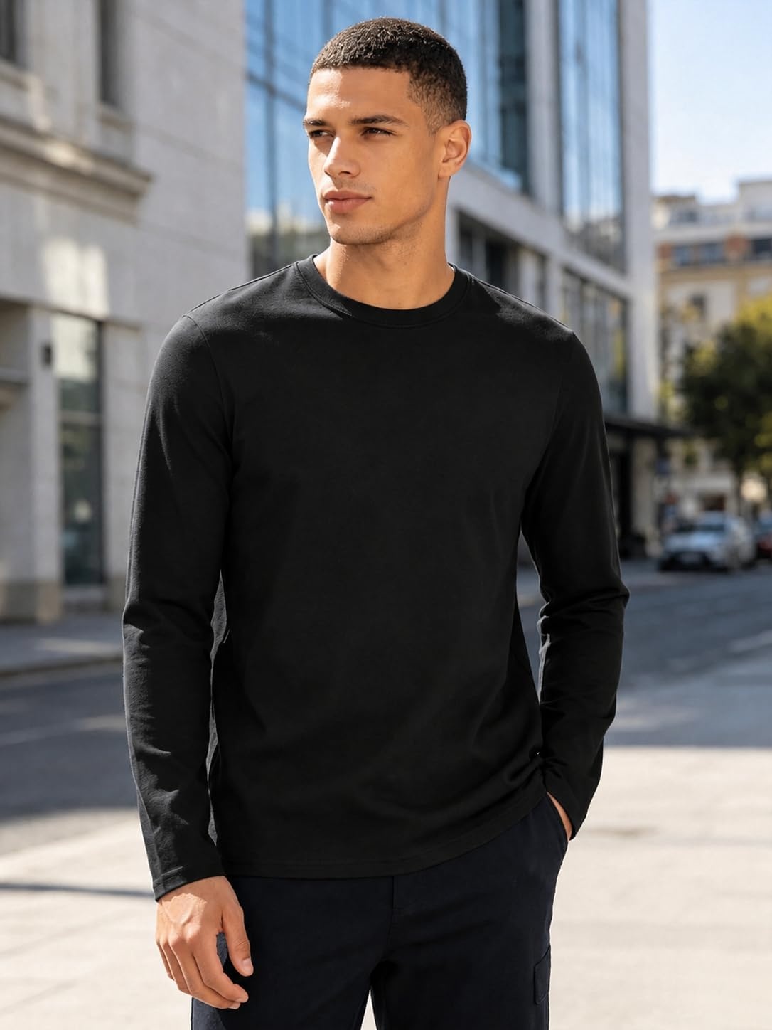 image:imageZITY 5 Pack Cotton Long Sleeve TShirt Crew Neck Basic Undershirts Soft Casual Breathable Shirts TopsBlack3white2