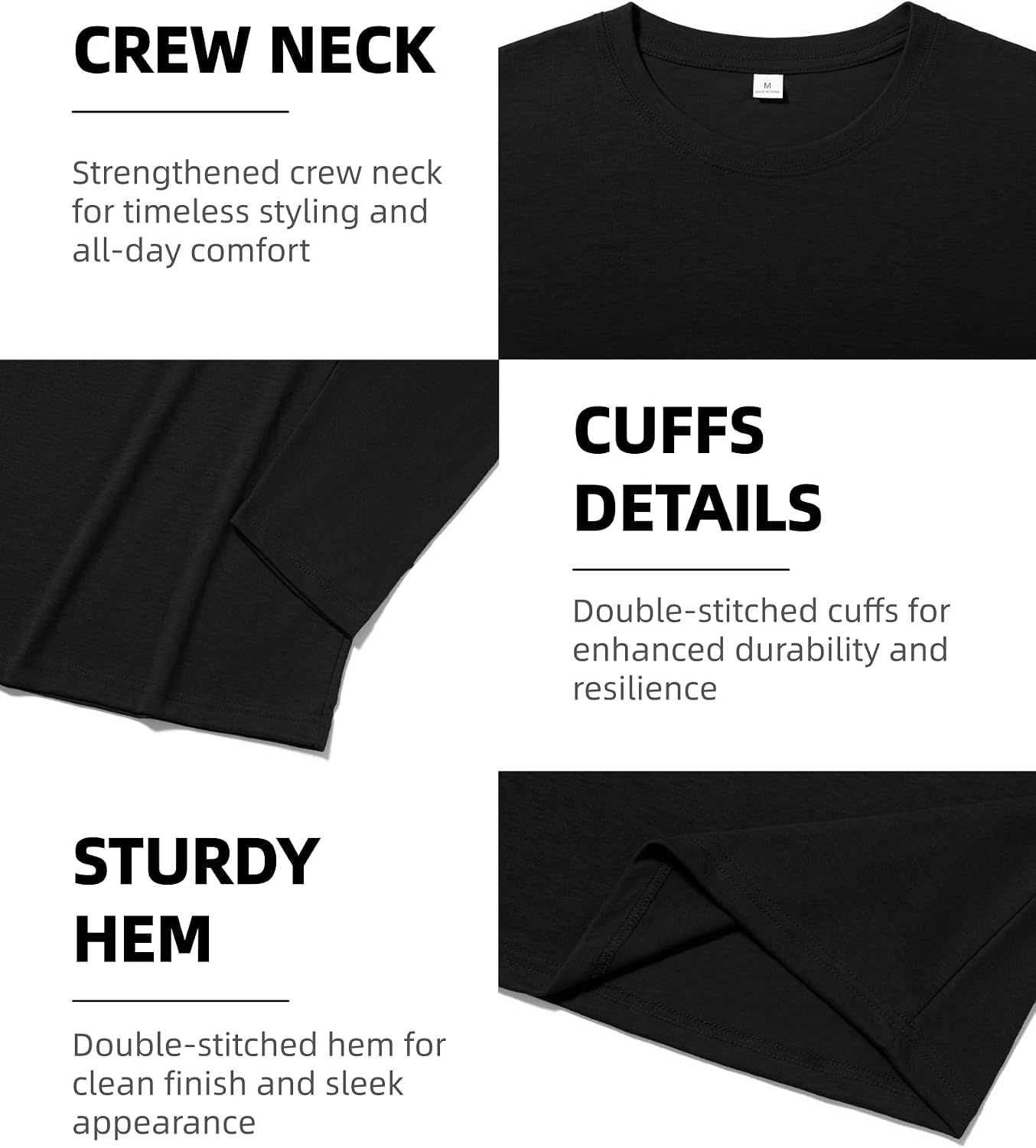 image:imageZITY 5 Pack Cotton Long Sleeve TShirt Crew Neck Basic Undershirts Soft Casual Breathable Shirts TopsBlack5