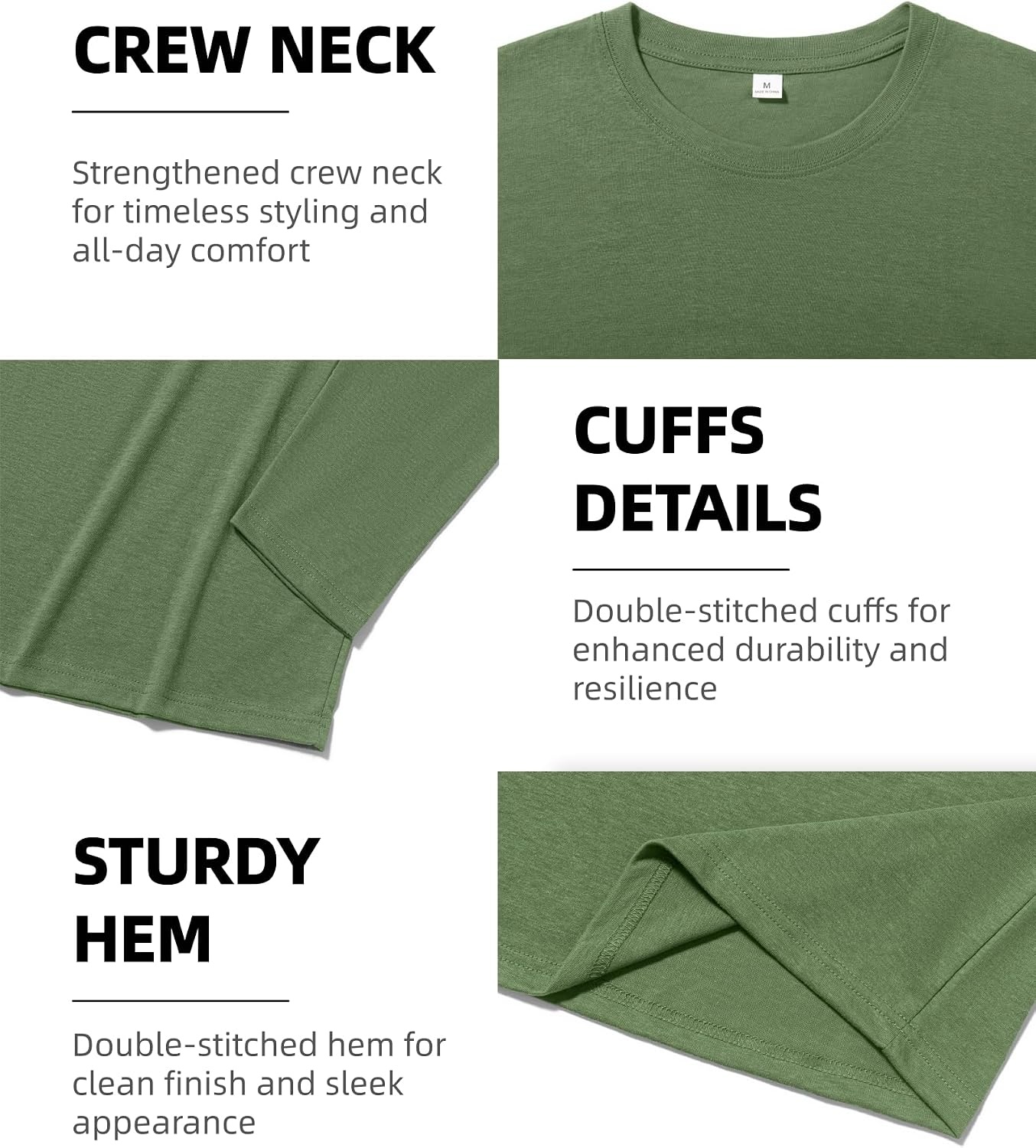 image:imageZITY 5 Pack Cotton Long Sleeve TShirt Crew Neck Basic Undershirts Soft Casual Breathable Shirts TopsBlackwhitegreyroyal Bluearmy Green
