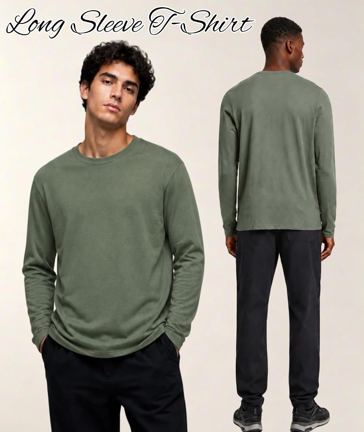 image:imageZITY 5 Pack Cotton Long Sleeve TShirt Crew Neck Basic Undershirts Soft Casual Breathable Shirts TopsBlackwhitegreyroyal Bluearmy Green