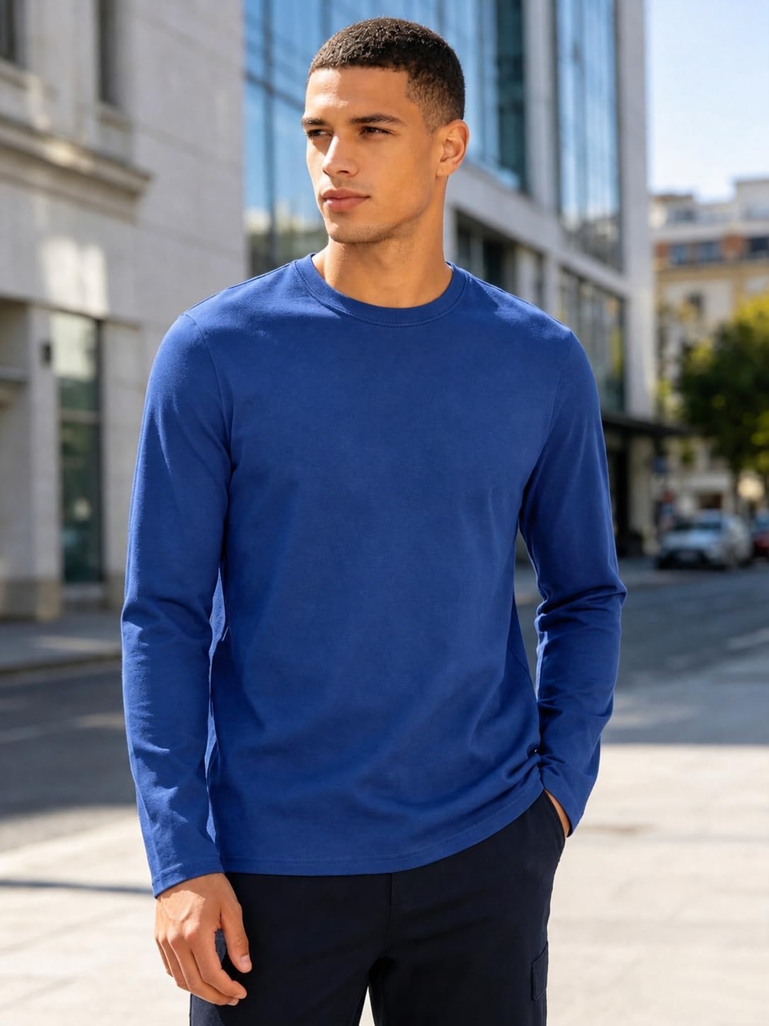 image:imageZITY 5 Pack Cotton Long Sleeve TShirt Crew Neck Basic Undershirts Soft Casual Breathable Shirts TopsBlackwhitegreyroyal Bluenavy
