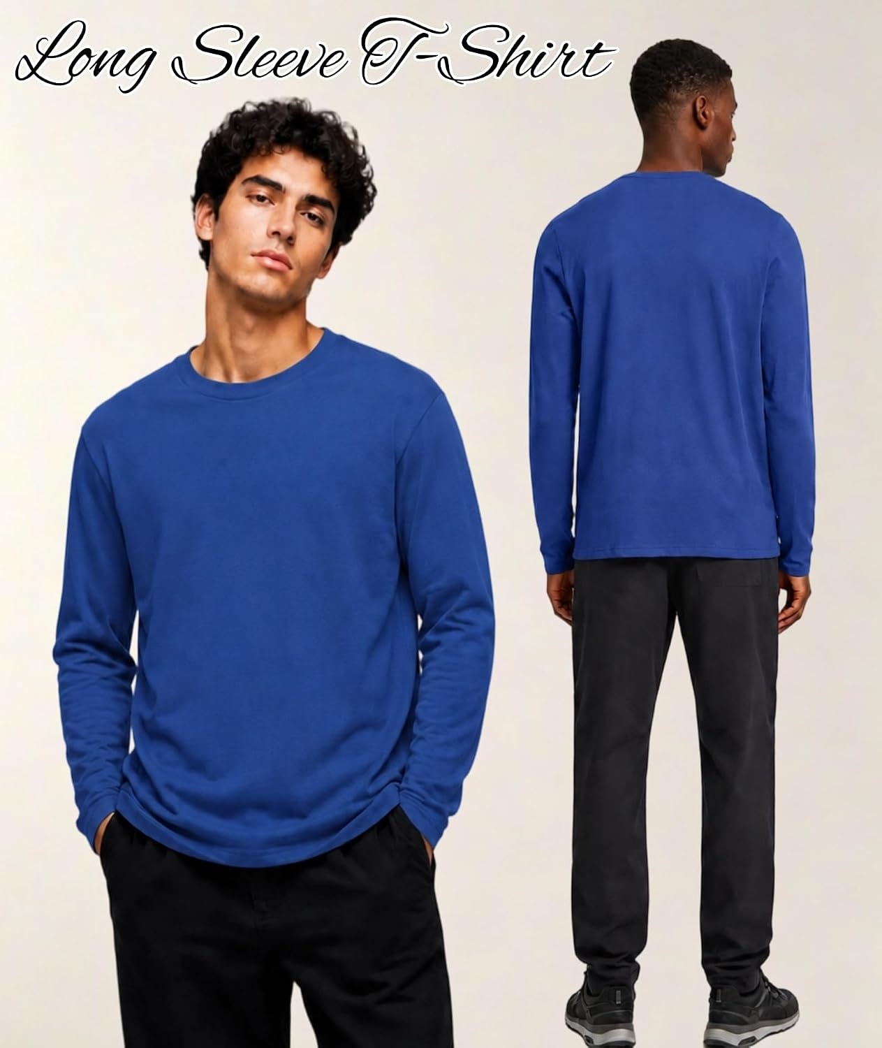 image:imageZITY 5 Pack Cotton Long Sleeve TShirt Crew Neck Basic Undershirts Soft Casual Breathable Shirts TopsBlackwhitegreyroyal Bluenavy