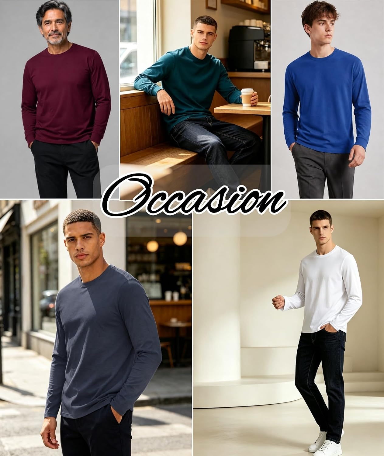 image:imageZITY 5 Pack Cotton Long Sleeve TShirt Crew Neck Basic Undershirts Soft Casual Breathable Shirts TopsBlackwhitegreyroyal Bluenavy