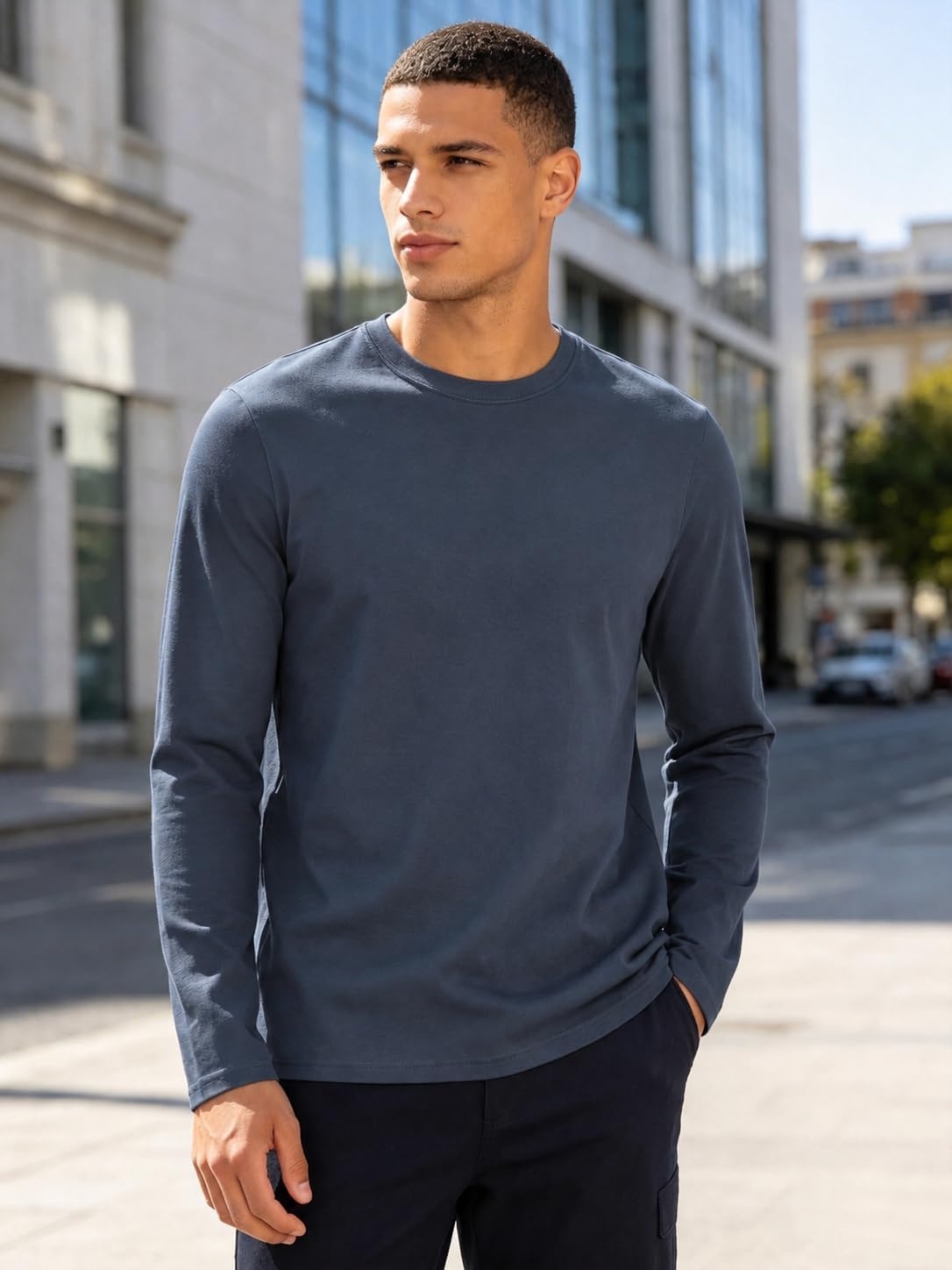 image:imageZITY 5 Pack Cotton Long Sleeve TShirt Crew Neck Basic Undershirts Soft Casual Breathable Shirts TopsDark Teal Bluegreyarmy Greennavywine Red