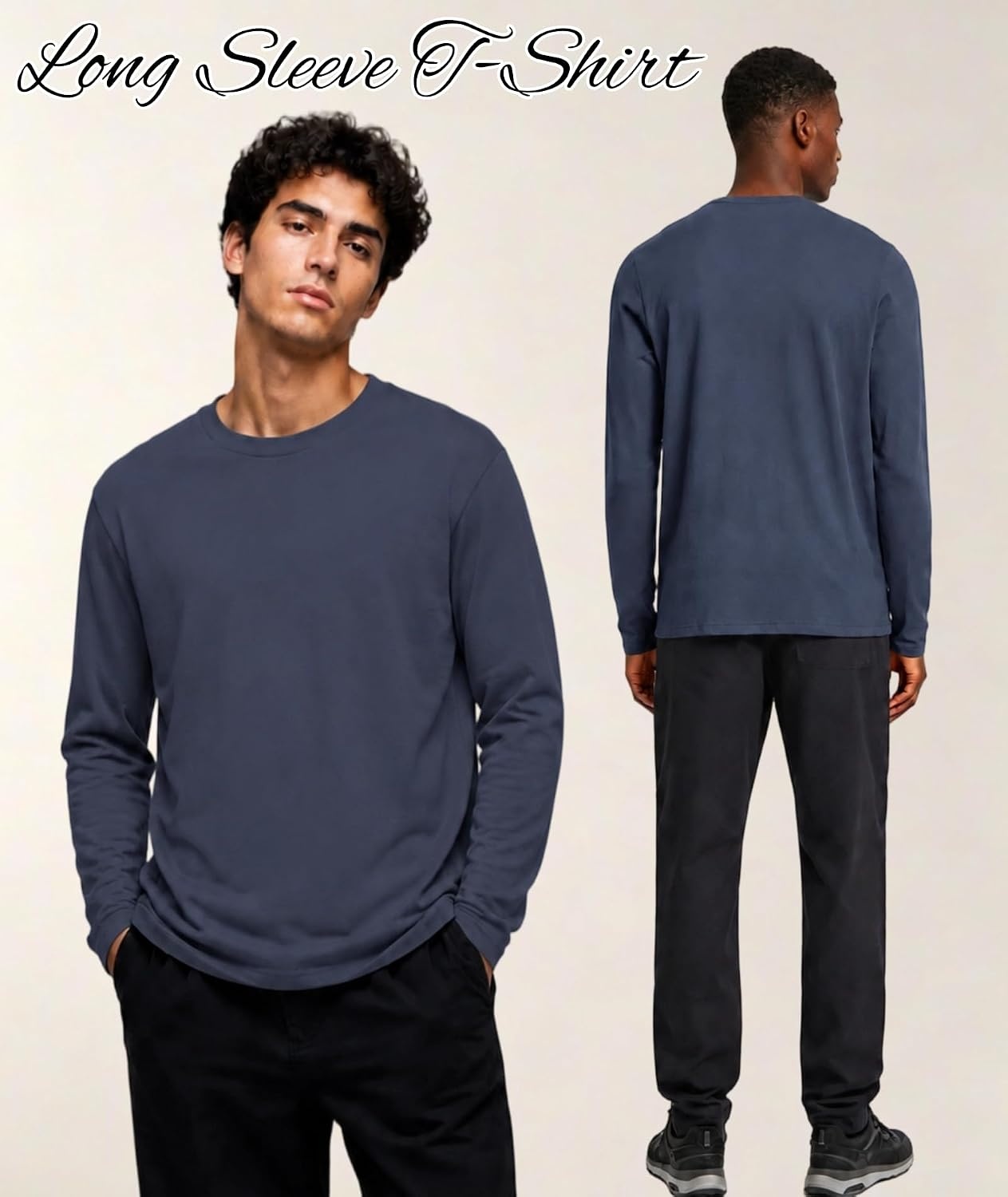 image:imageZITY 5 Pack Cotton Long Sleeve TShirt Crew Neck Basic Undershirts Soft Casual Breathable Shirts TopsDark Teal Bluegreyarmy Greennavywine Red