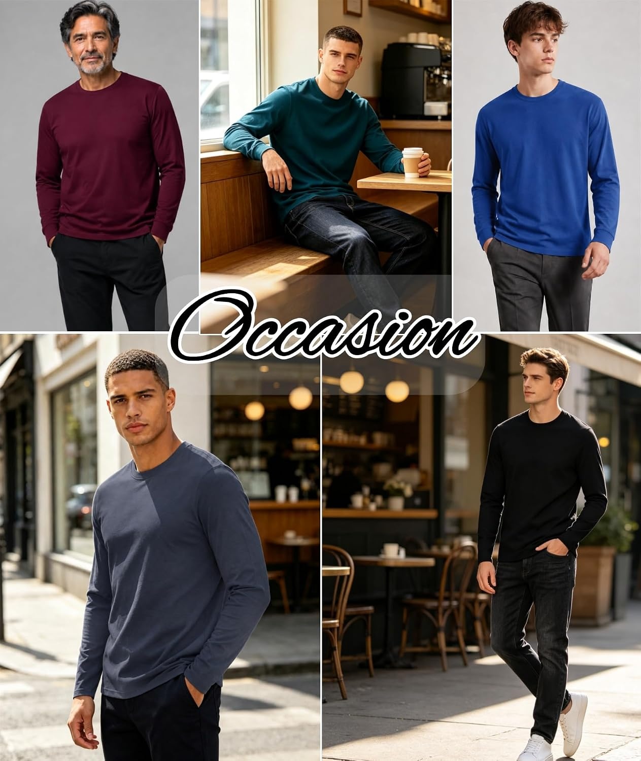 image:imageZITY 5 Pack Cotton Long Sleeve TShirt Crew Neck Basic Undershirts Soft Casual Breathable Shirts TopsDark Teal Bluegreyarmy Greennavywine Red