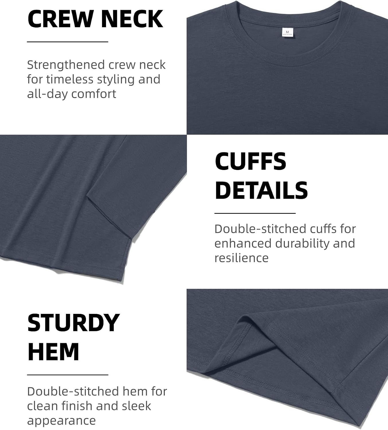 image:imageZITY 5 Pack Cotton Long Sleeve TShirt Crew Neck Basic Undershirts Soft Casual Breathable Shirts TopsDark Teal Bluegreyarmy Greennavywine Red