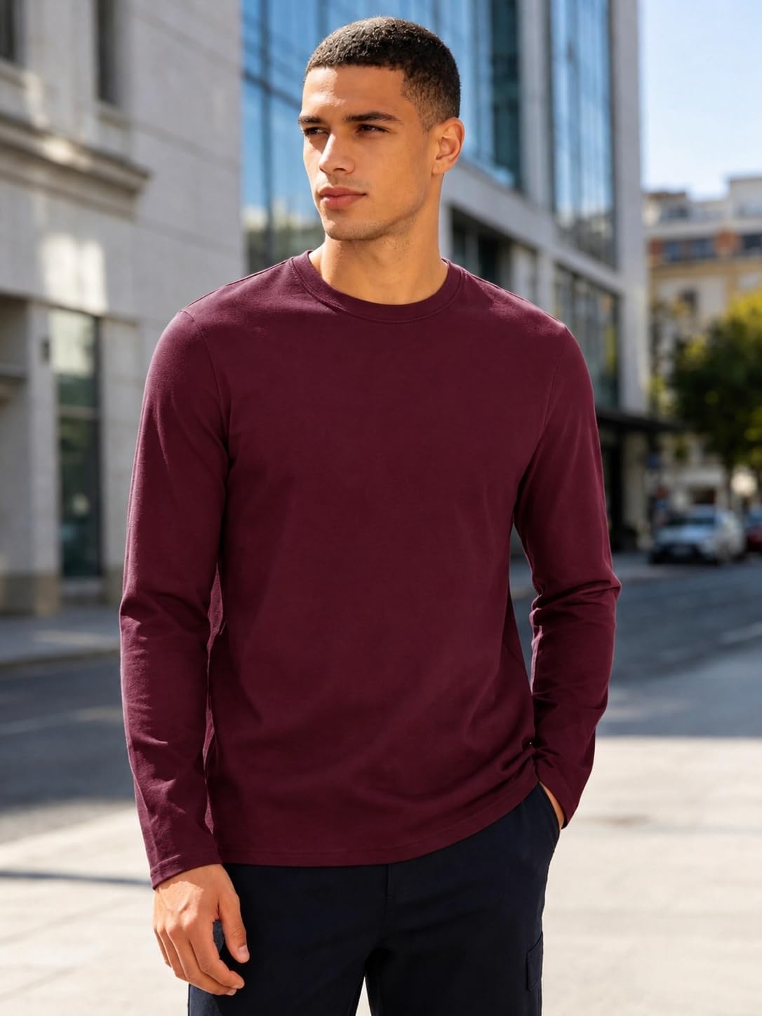 image:imageZITY 5 Pack Cotton Long Sleeve TShirt Crew Neck Basic Undershirts Soft Casual Breathable Shirts TopsDark Teal Bluewine Redblackgreyroyal Blue