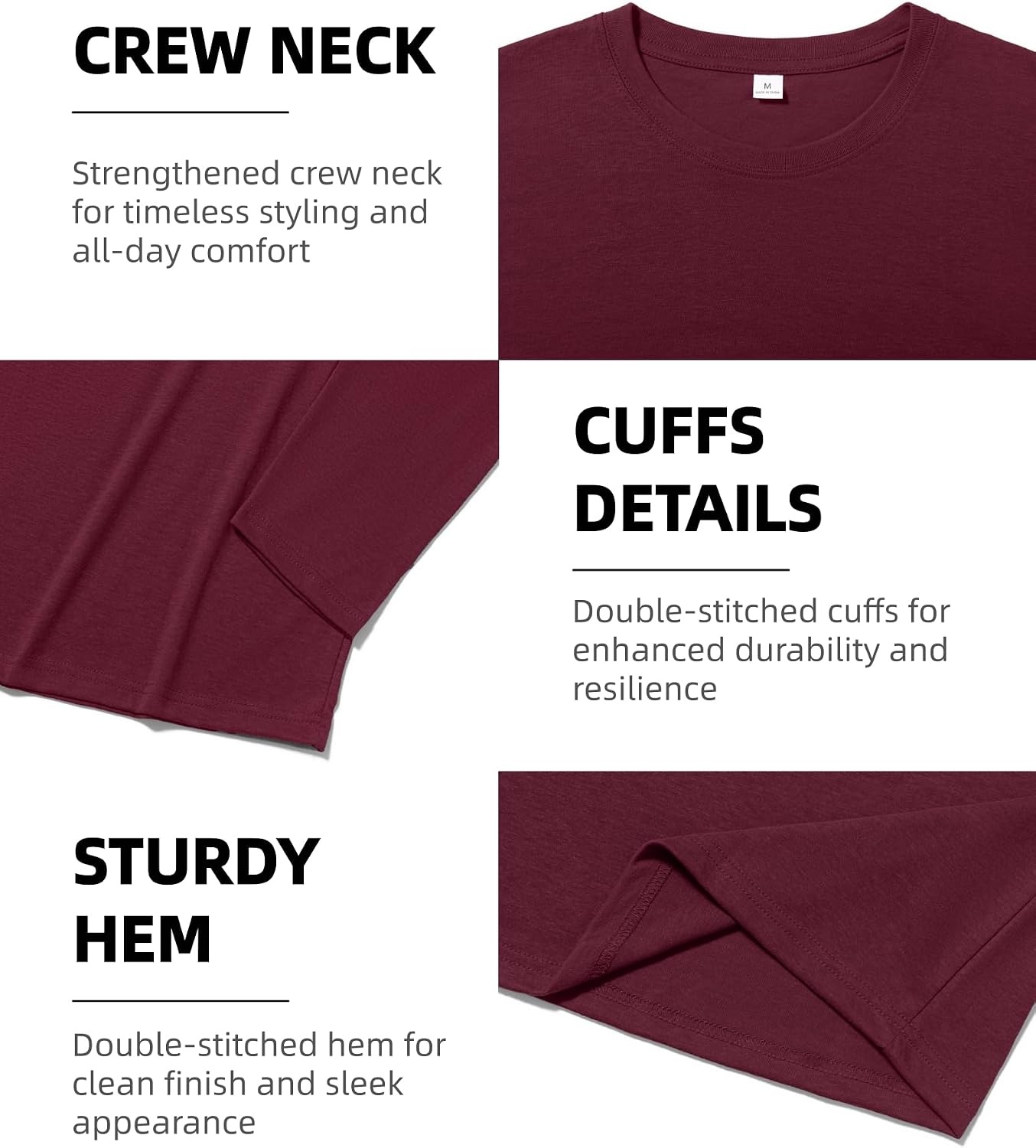 image:imageZITY 5 Pack Cotton Long Sleeve TShirt Crew Neck Basic Undershirts Soft Casual Breathable Shirts TopsDark Teal Bluewine Redblackgreyroyal Blue