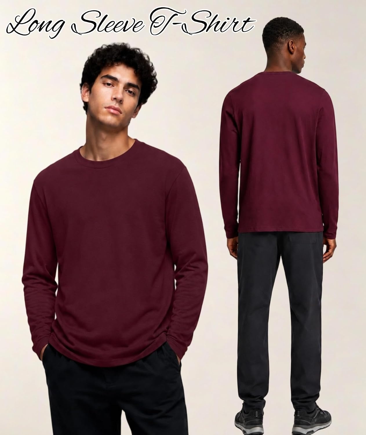 image:imageZITY 5 Pack Cotton Long Sleeve TShirt Crew Neck Basic Undershirts Soft Casual Breathable Shirts TopsDark Teal Bluewine Redblackgreyroyal Blue