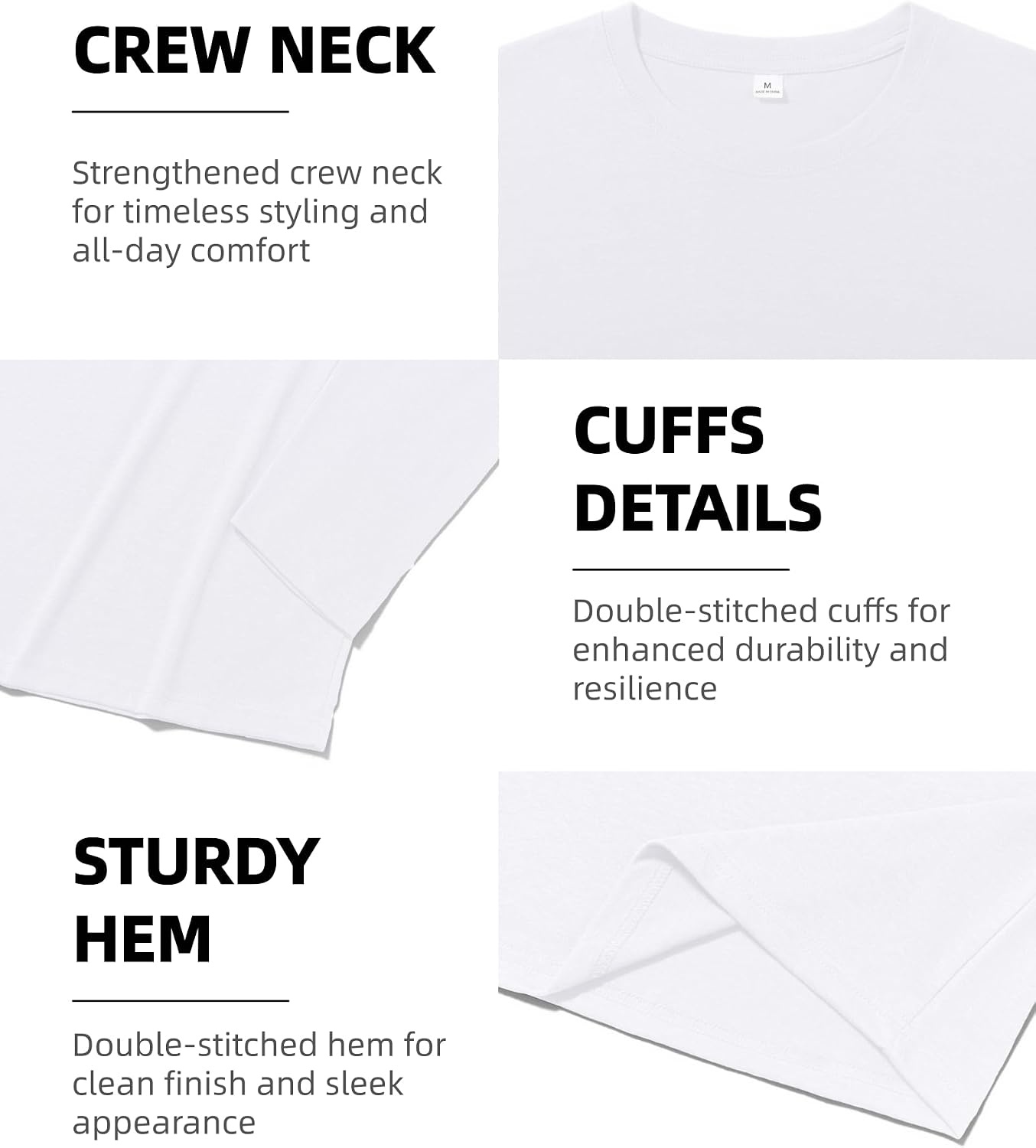 image:imageZITY 5 Pack Cotton Long Sleeve TShirt Crew Neck Basic Undershirts Soft Casual Breathable Shirts TopsWhite5