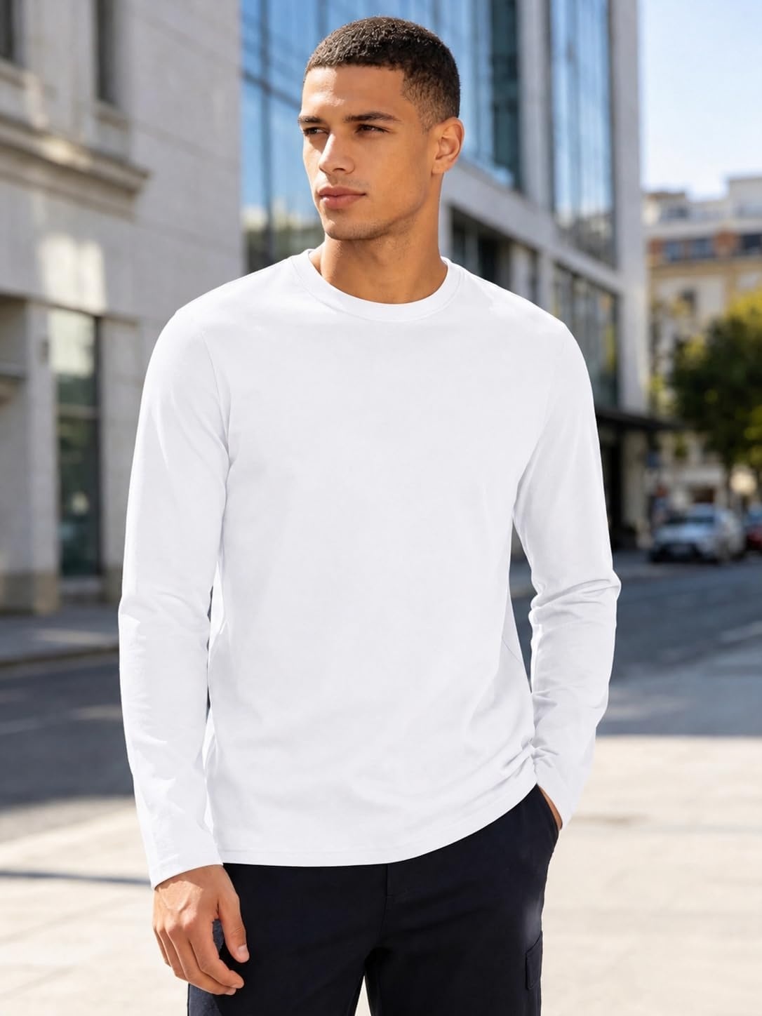 image:imageZITY 5 Pack Cotton Long Sleeve TShirt Crew Neck Basic Undershirts Soft Casual Breathable Shirts TopsWhite5