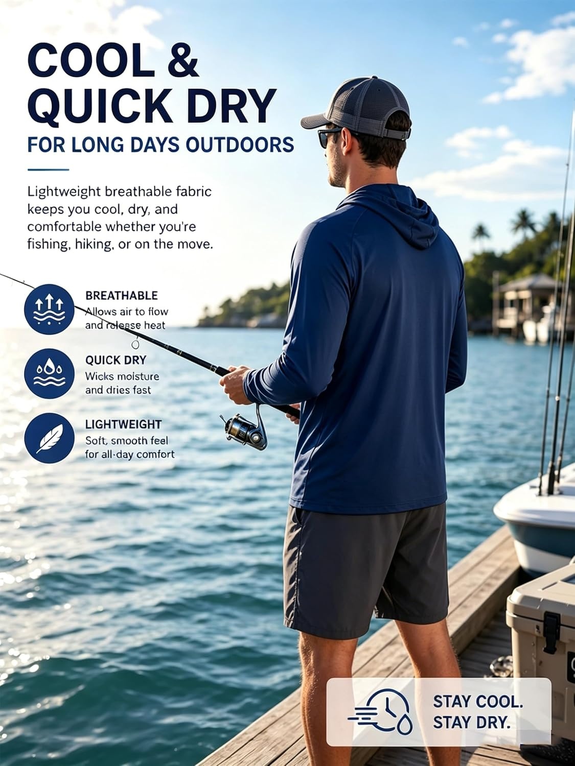 image:imageZITY Fishing Shirts for Men UPF 50 Long Sleeve Shirt Lightweight HoodiesDark Blue