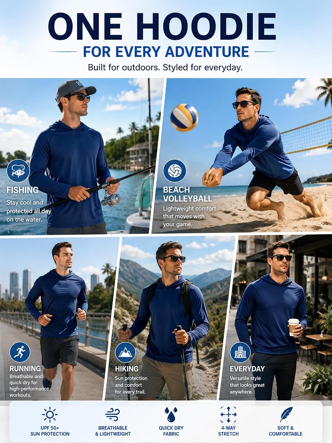 image:imageZITY Fishing Shirts for Men UPF 50 Long Sleeve Shirt Lightweight HoodiesDark Blue