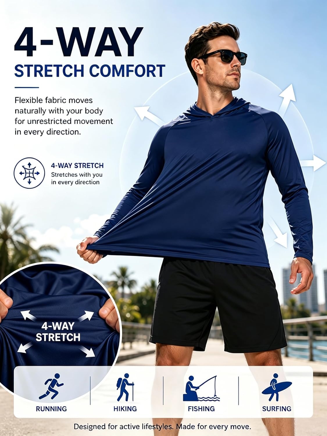 image:imageZITY Fishing Shirts for Men UPF 50 Long Sleeve Shirt Lightweight HoodiesDark Blue