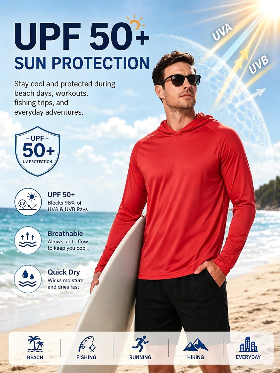 image:imageZITY Fishing Shirts for Men UPF 50 Long Sleeve Shirt Lightweight HoodiesDark Red