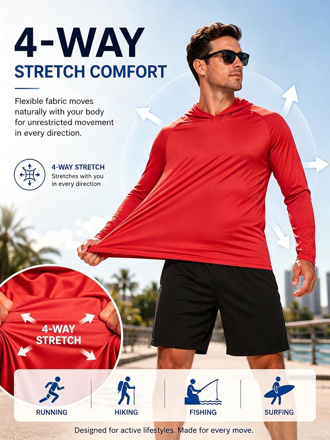 image:imageZITY Fishing Shirts for Men UPF 50 Long Sleeve Shirt Lightweight HoodiesDark Red