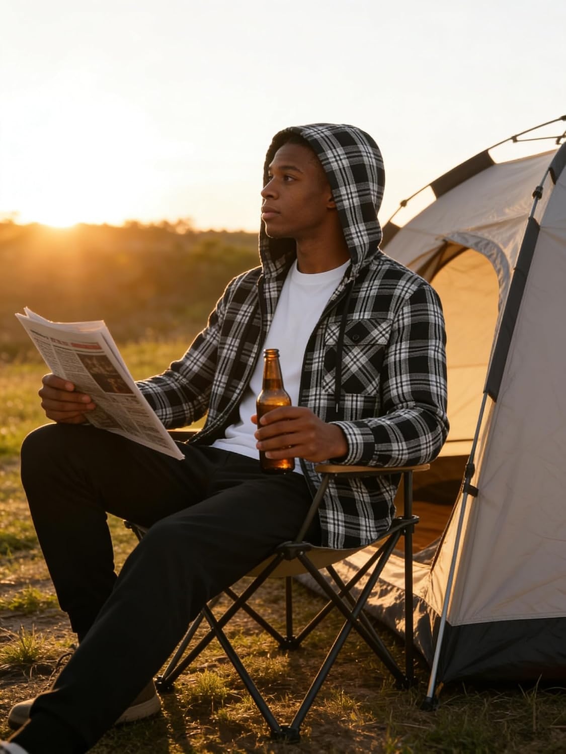 image:imageZITY Flannel Hoodie for Mens Plaid Shirt with HoodBlack Grey