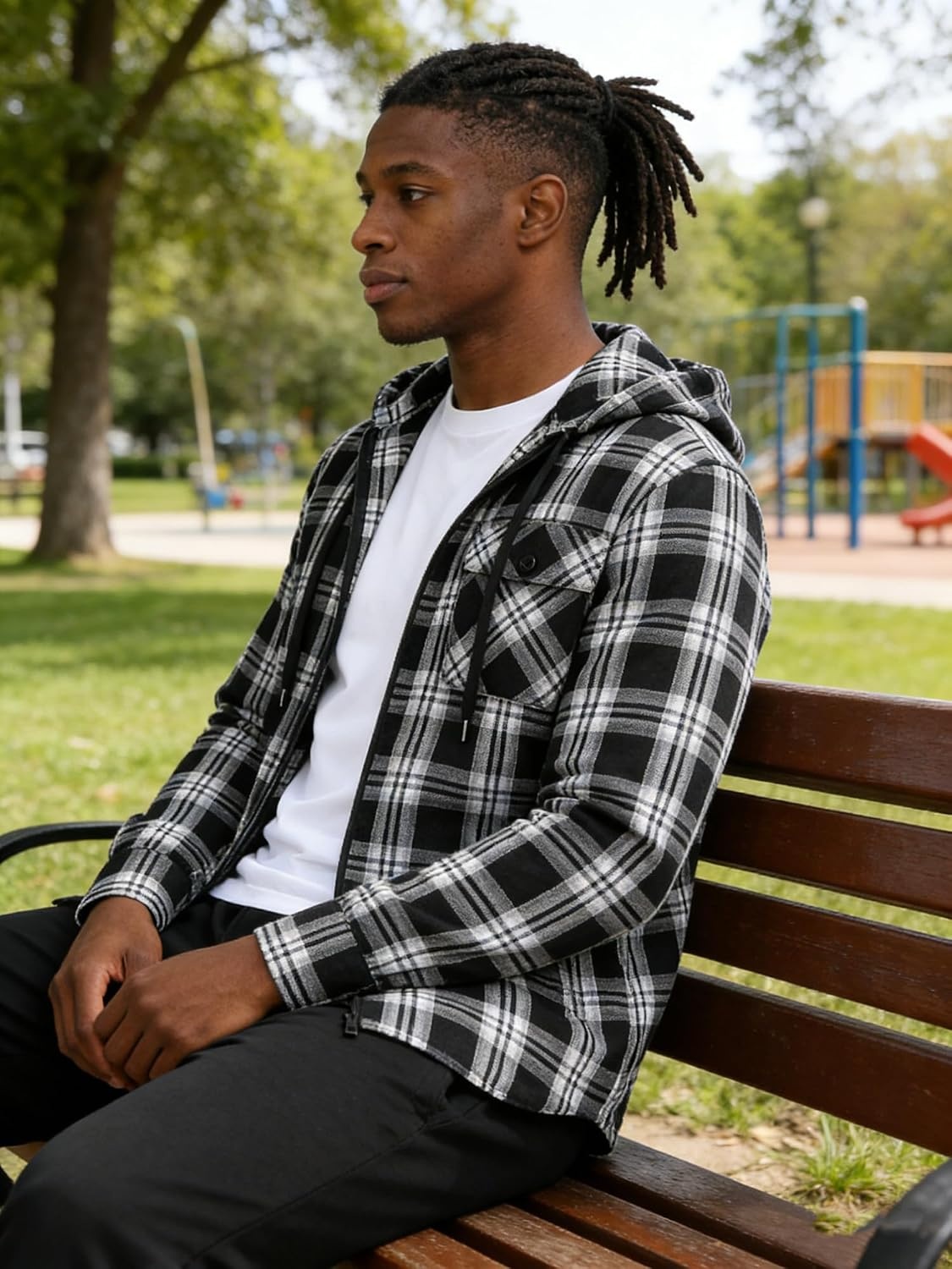 image:imageZITY Flannel Hoodie for Mens Plaid Shirt with HoodBlack Grey