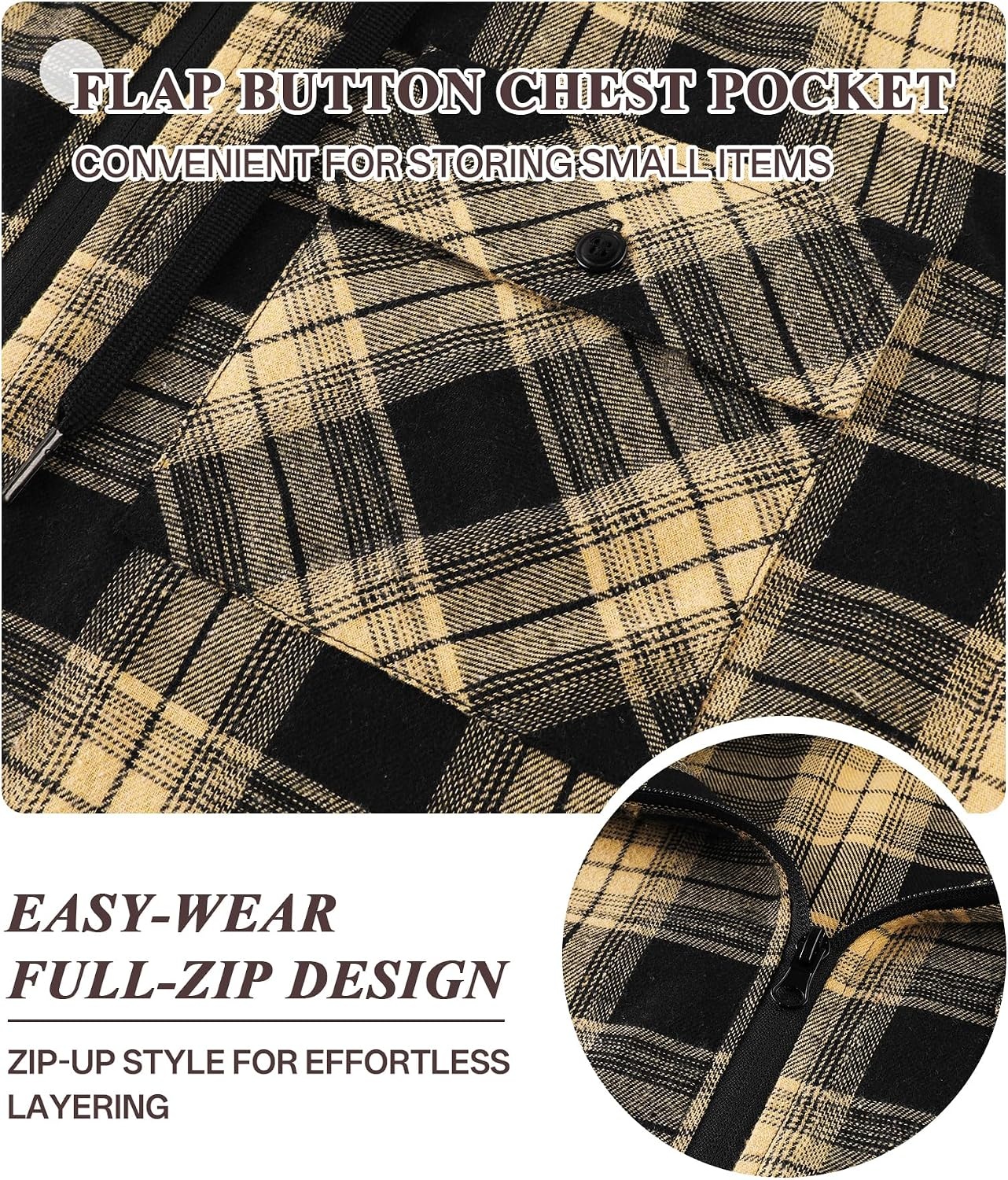 image:imageZITY Flannel Hoodie for Mens Plaid Shirt with HoodBlack Yellow