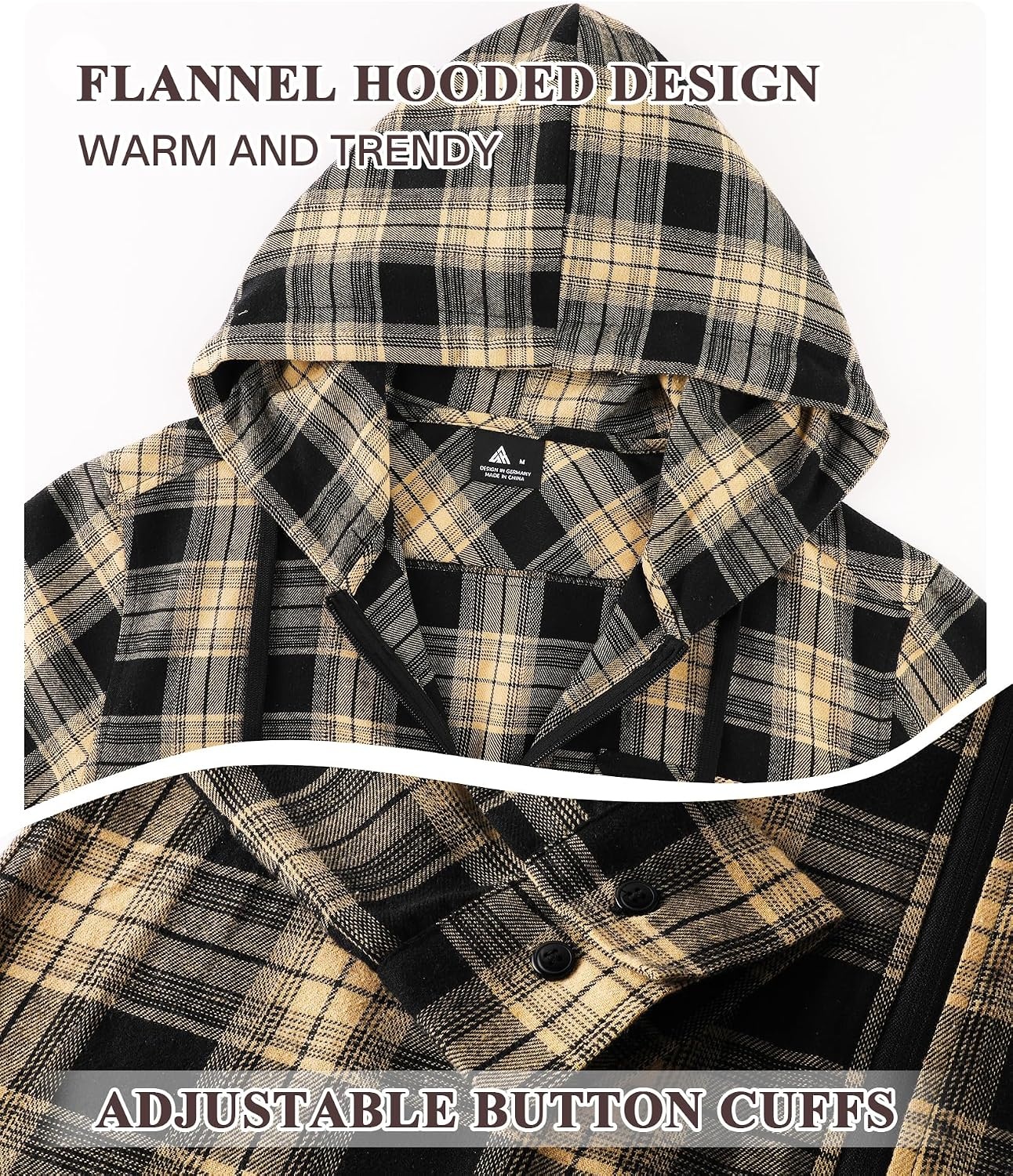 image:imageZITY Flannel Hoodie for Mens Plaid Shirt with HoodBlack Yellow
