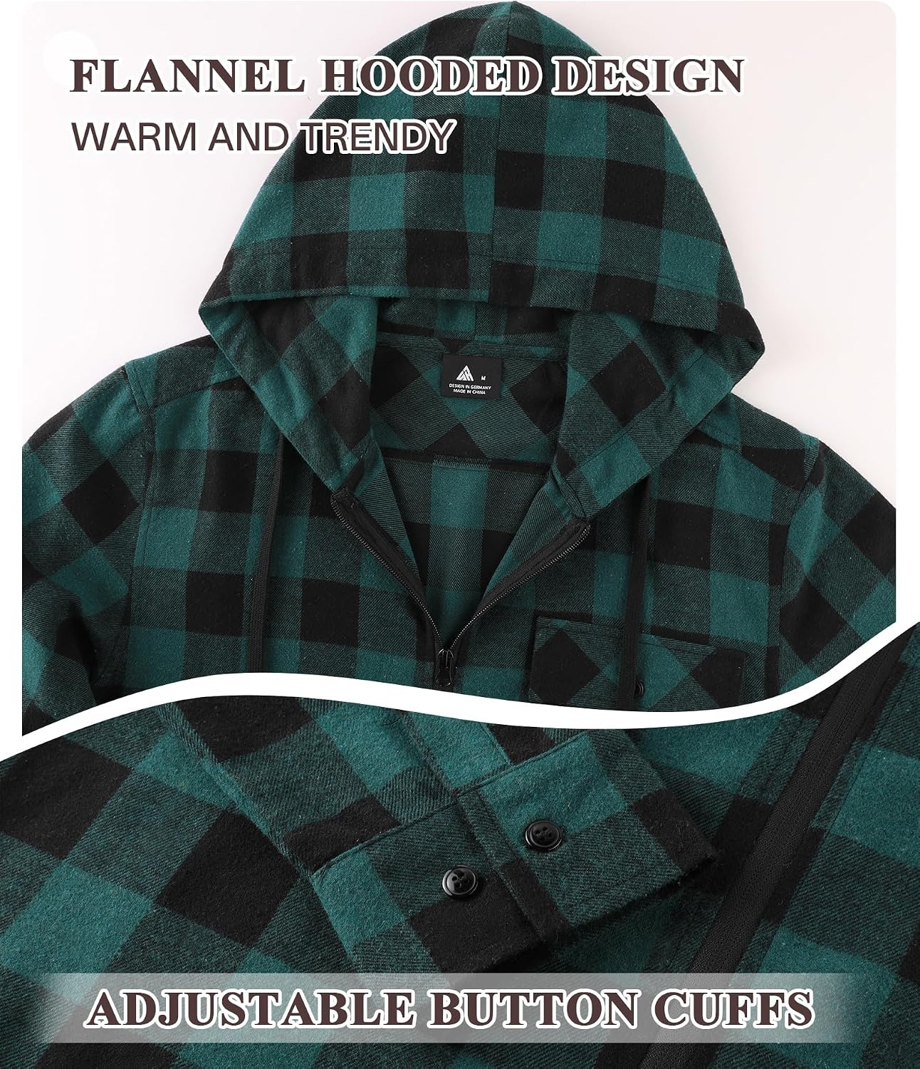 image:imageZITY Flannel Hoodie for Mens Plaid Shirt with HoodGreen Black