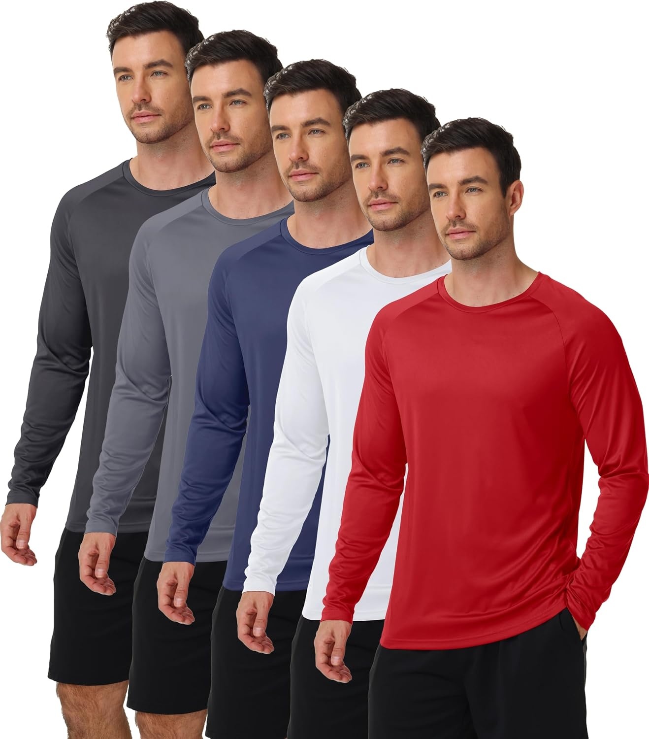 image:imageZITY Long Sleeve Shirts for Men UPF 50 Moisture Wicking Workout5 Packdark GreyDark BlueWhiteBurgundyBlack