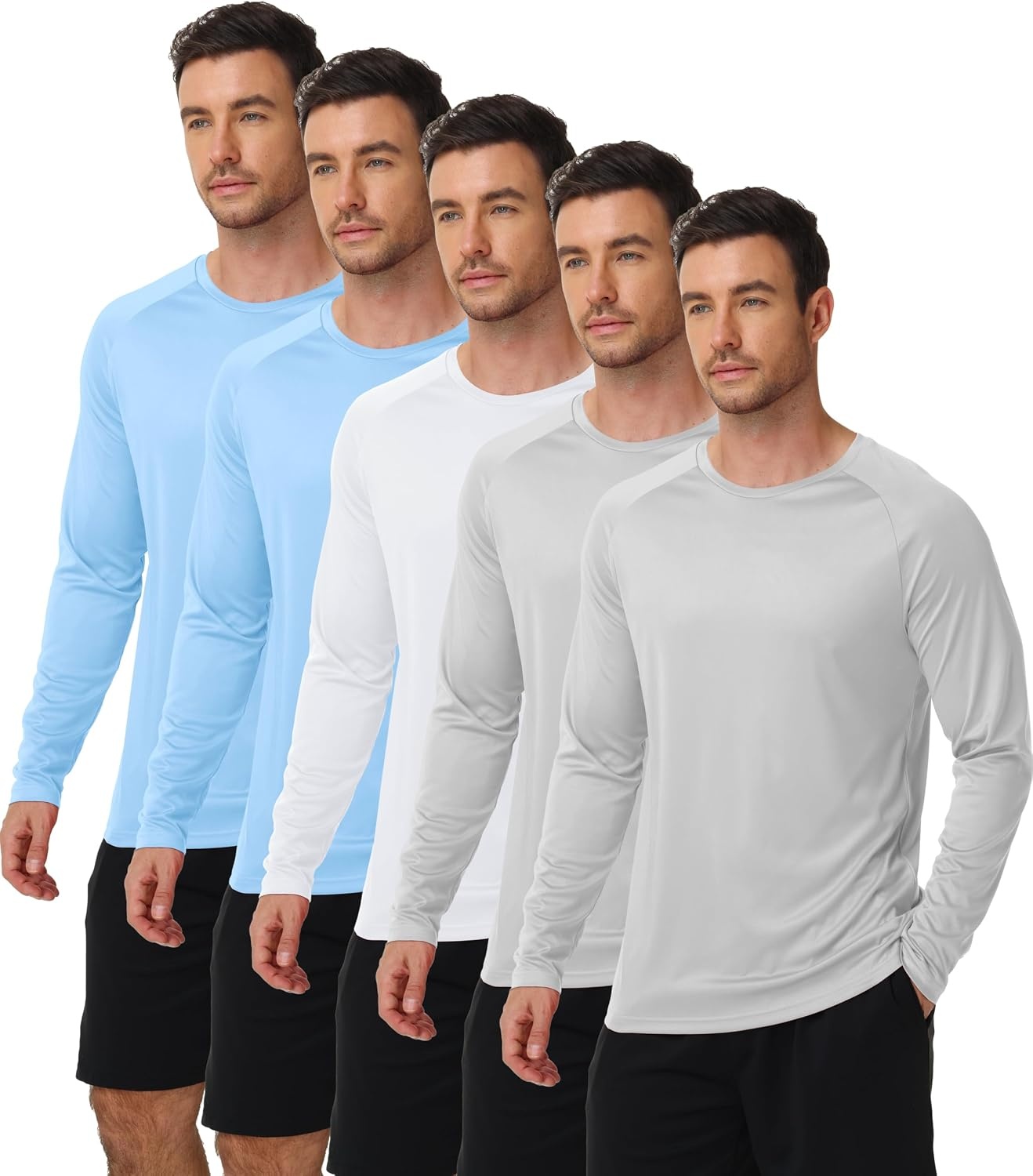 image:imageZITY Long Sleeve Shirts for Men UPF 50 Moisture Wicking Workout5 Packlight Blue2WhiteLight Grey2