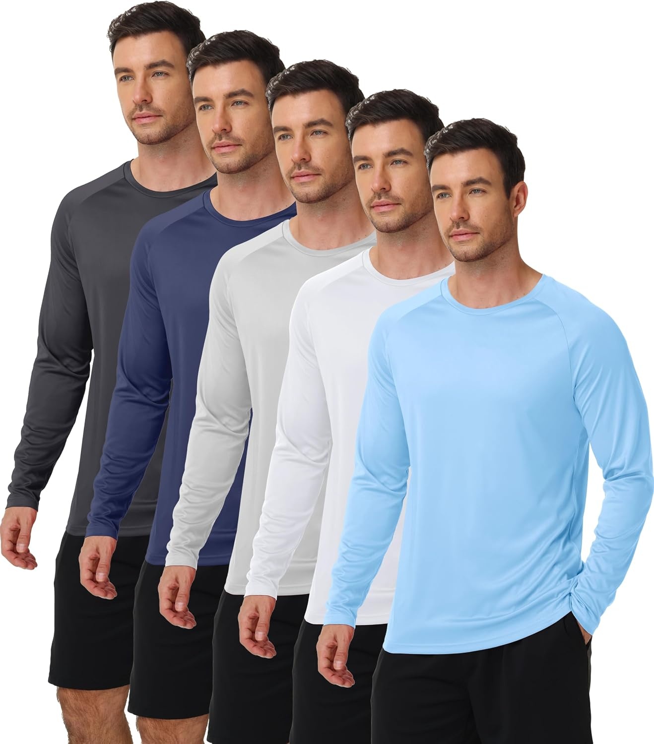 image:imageZITY Long Sleeve Shirts for Men UPF 50 Moisture Wicking Workout5 Packlight BlueWhiteLight GreyDark BlueBlack