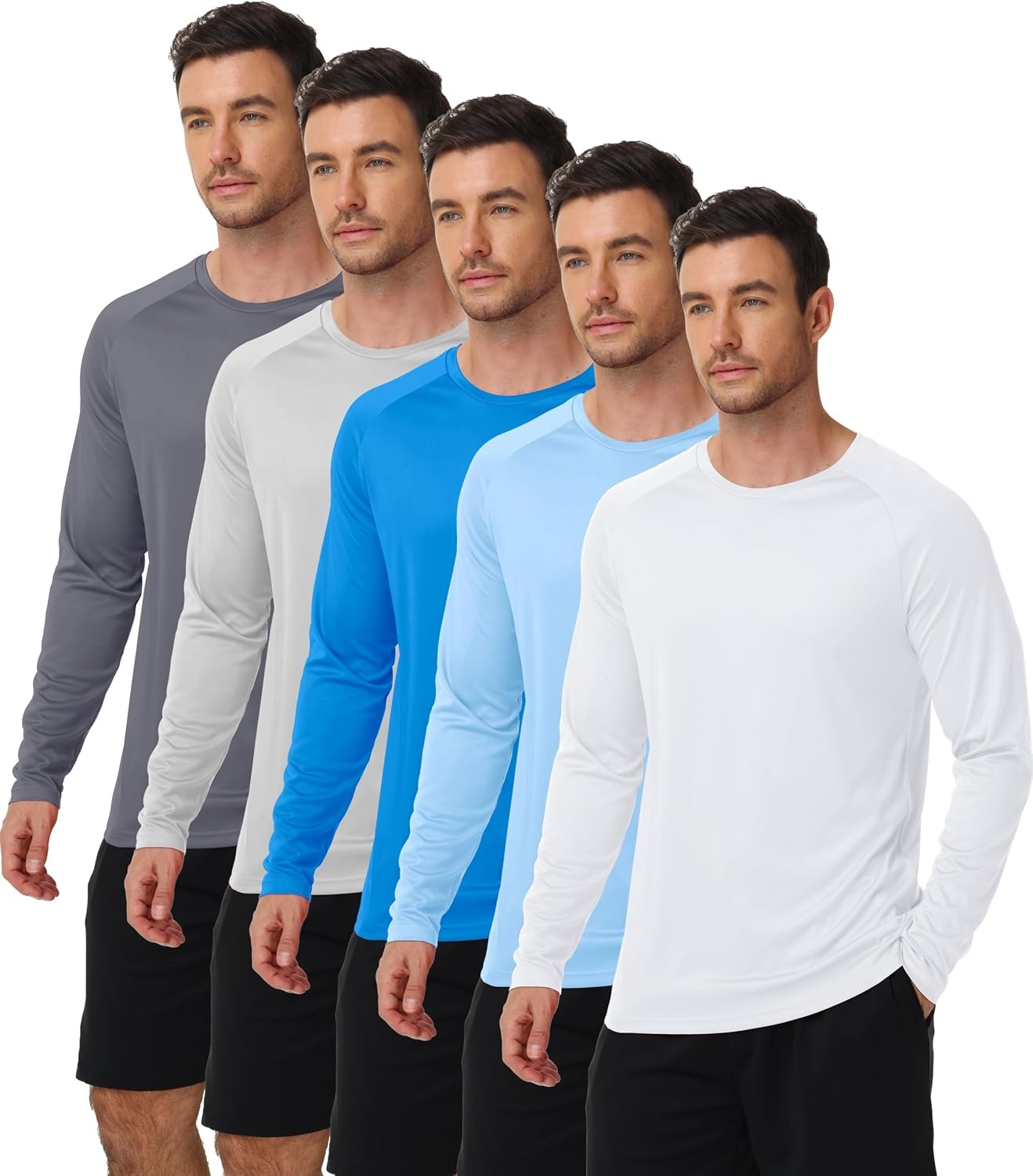 image:imageZITY Long Sleeve Shirts for Men UPF 50 Moisture Wicking Workout5 Packlight BlueWhiteLight GreySky BlueDark Grey