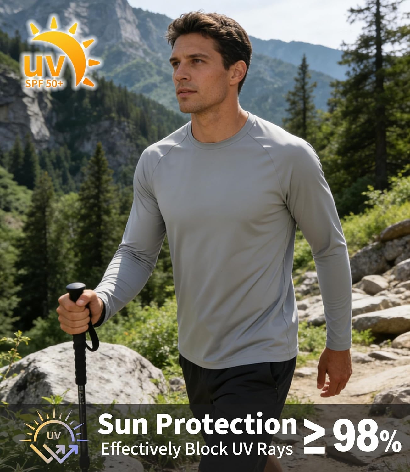 image:imageZITY Long Sleeve Shirts for Men UPF 50 Moisture Wicking Workout5 Packlight Grey5