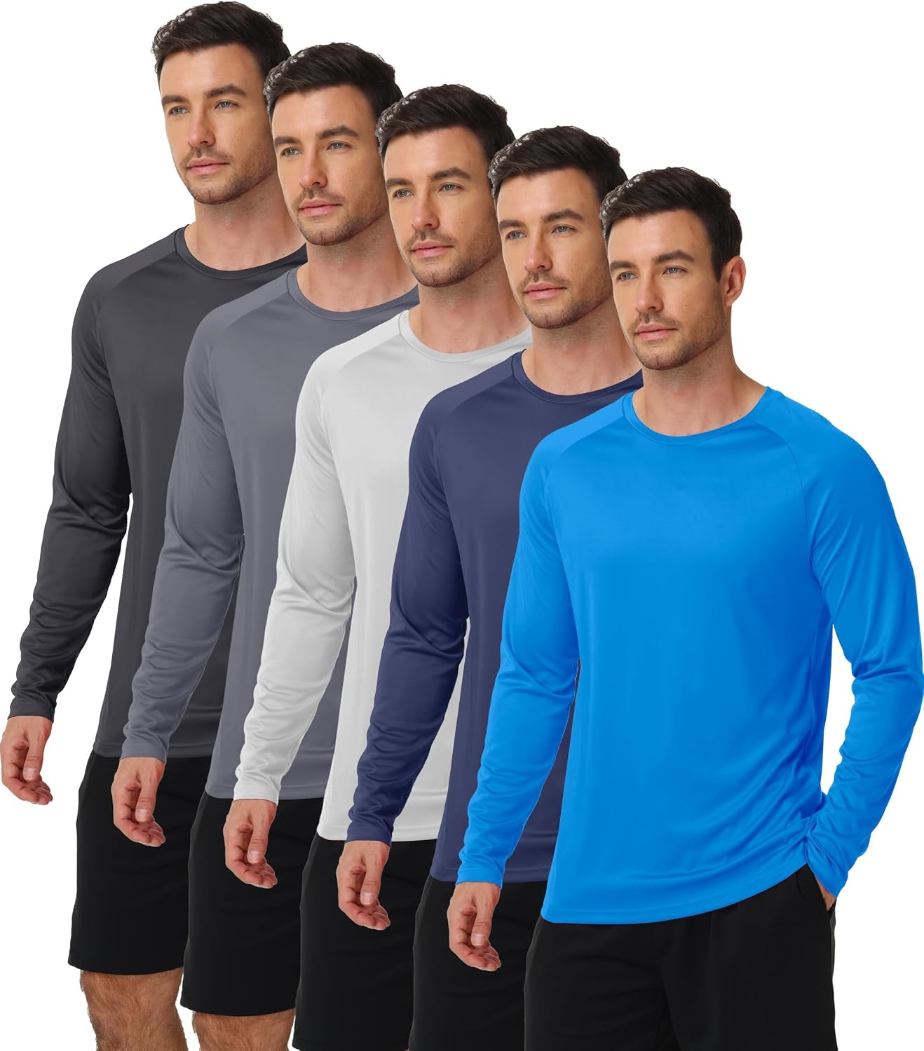 image:imageZITY Long Sleeve Shirts for Men UPF 50 Moisture Wicking Workout5 Packsky BlueLight GreyDark BlueBlackDark Grey