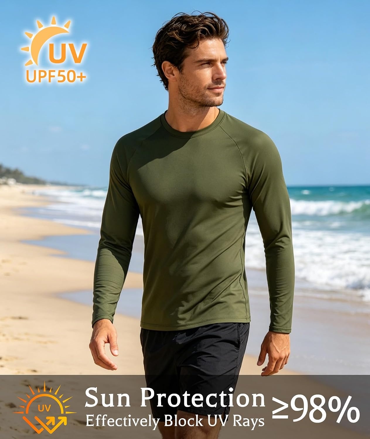 image:imageZITY Long Sleeve Shirts for Men UPF 50 Moisture Wicking Workout7 Packarmy Green7