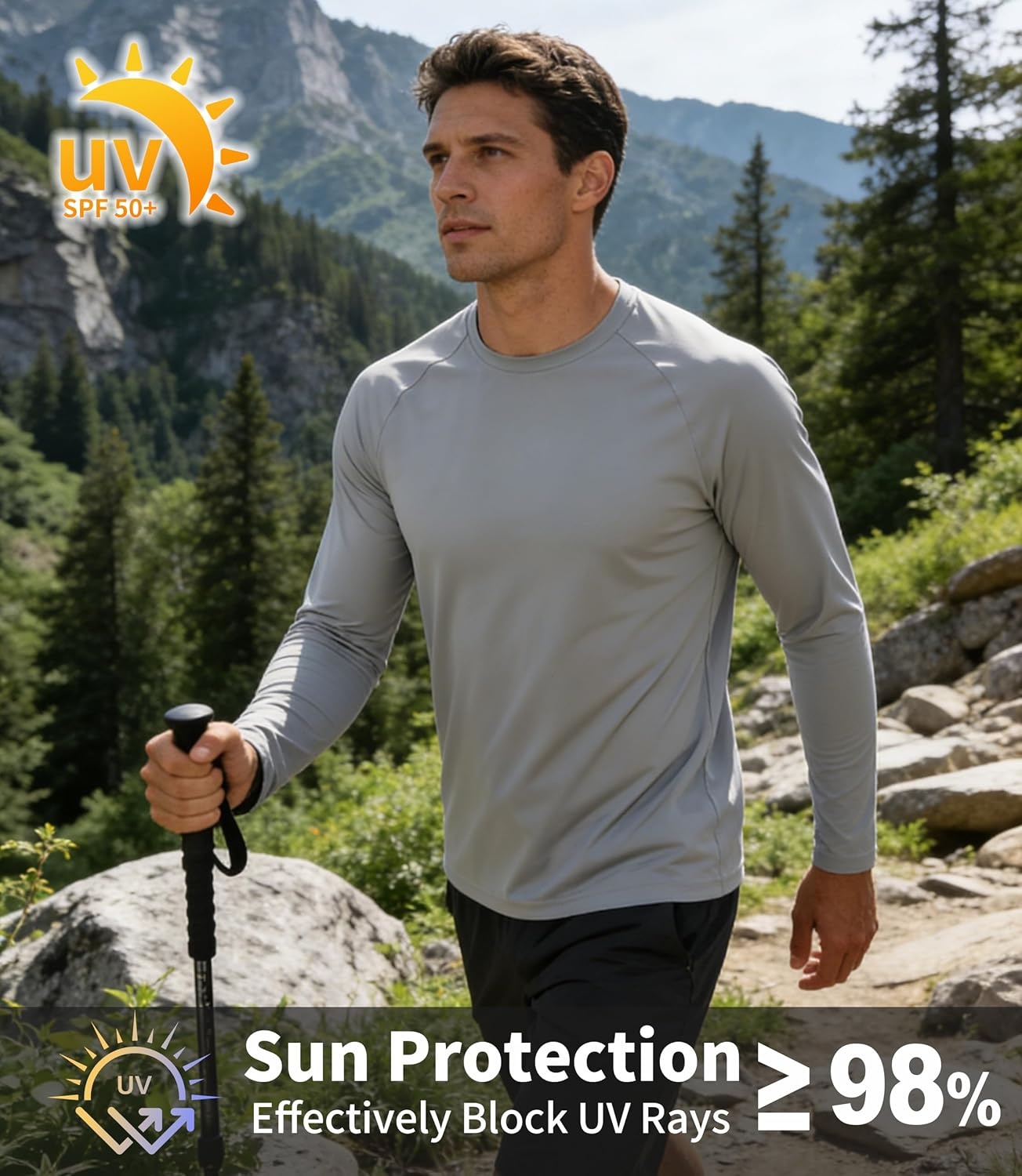 image:imageZITY Long Sleeve Shirts for Men UPF 50 Moisture Wicking WorkoutLight Grey