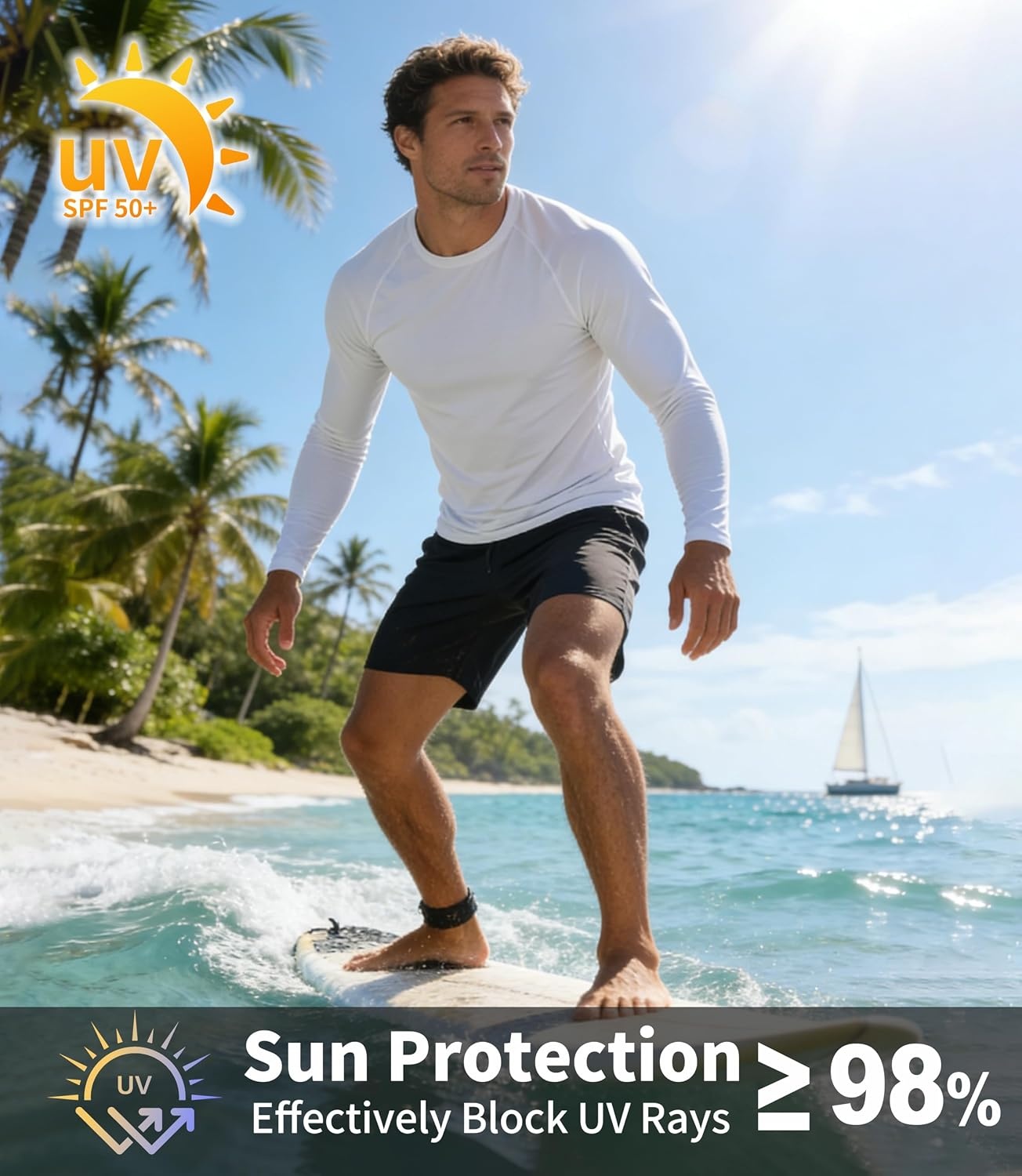 image:imageZITY Long Sleeve Shirts for Men UPF 50 Moisture Wicking WorkoutWhite