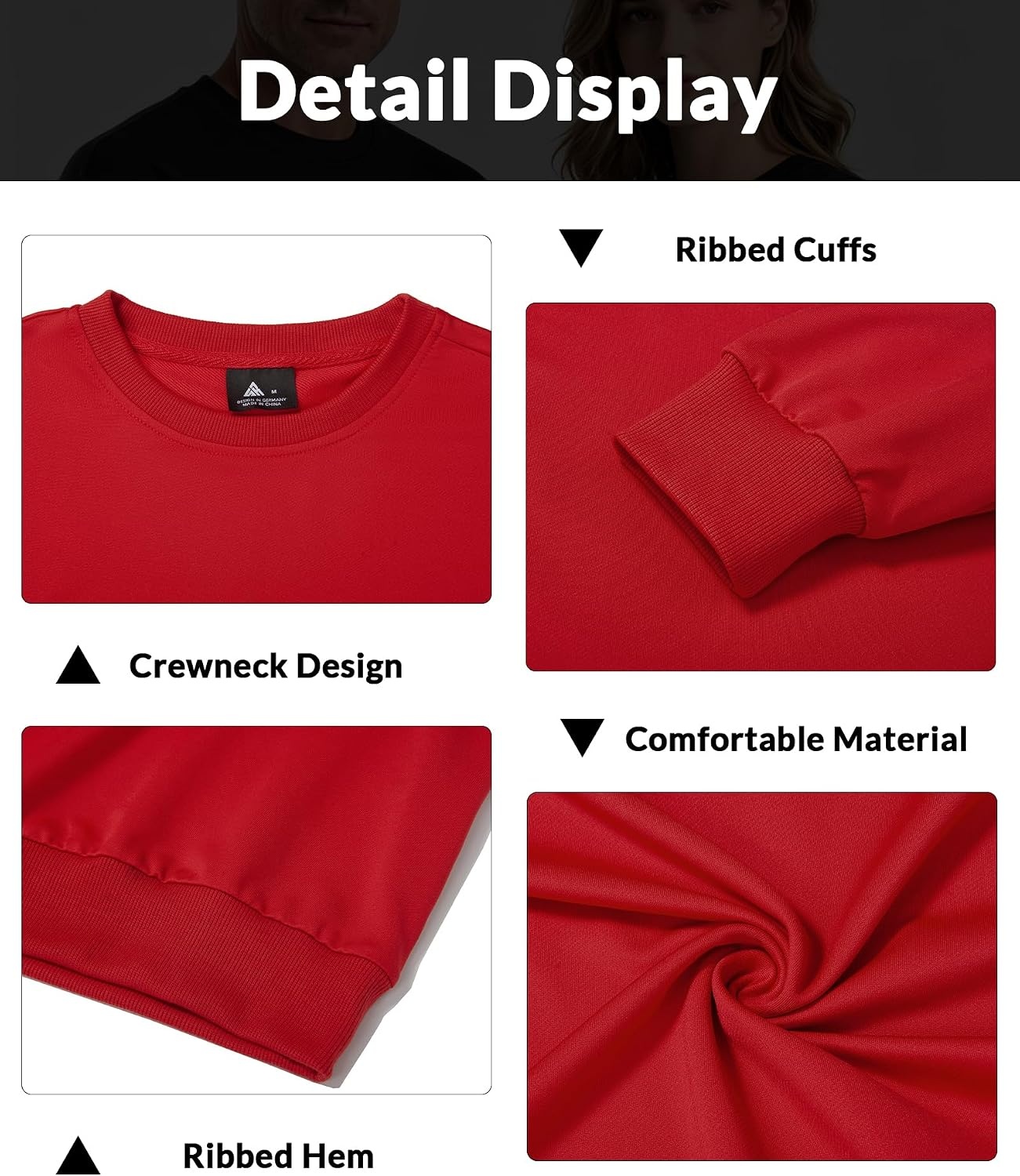 image:imageZITY Mens Athletic Crewneck Sweatshirt Classic Versatile Lightweight Long Sleeve Sweatshirts for Men RedXL